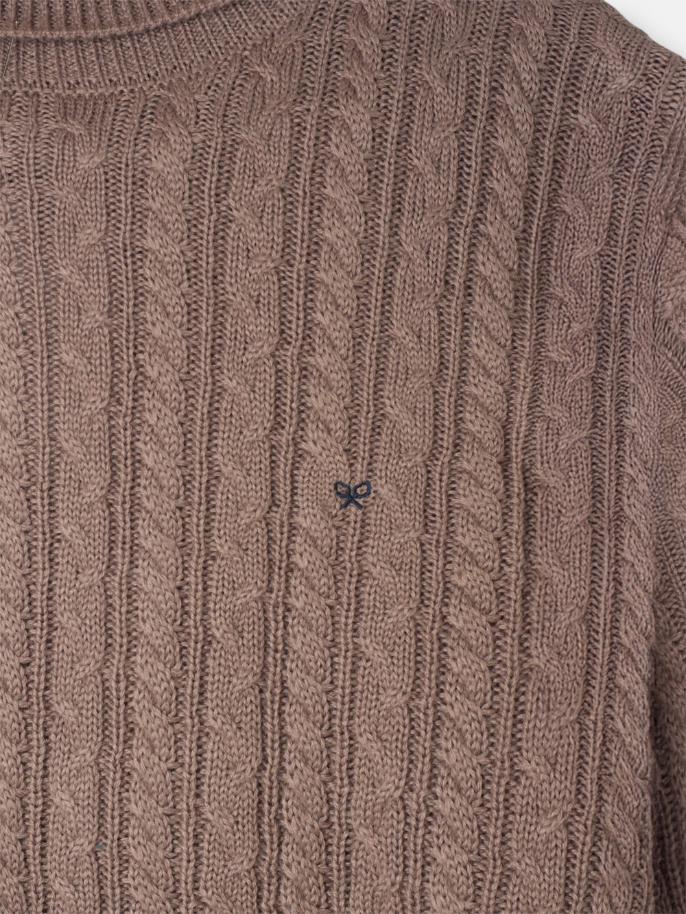 Light brown cable knit turtleneck sweater