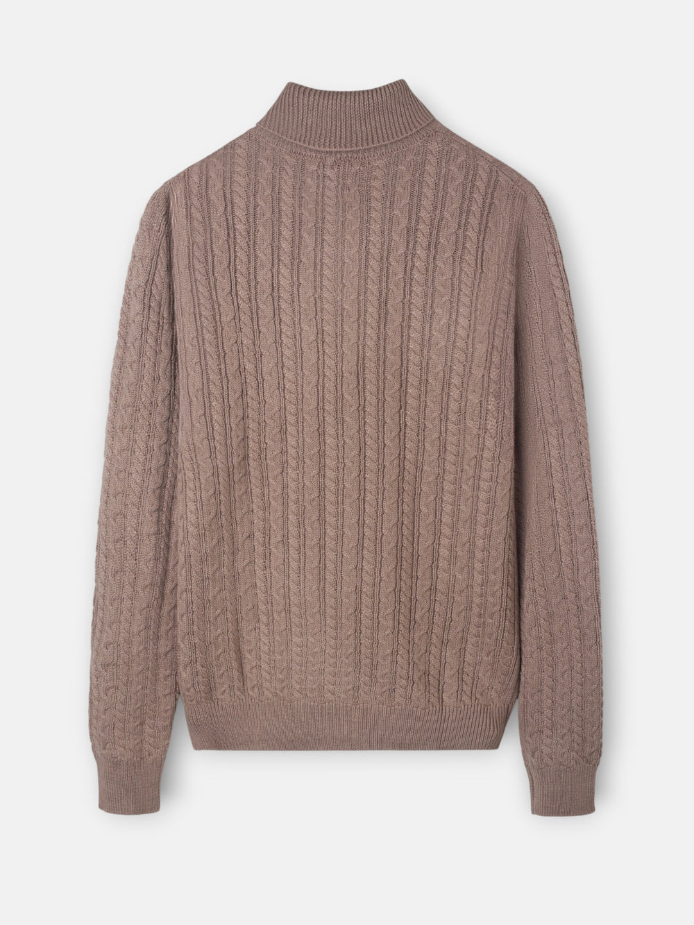 Light brown cable knit turtleneck sweater