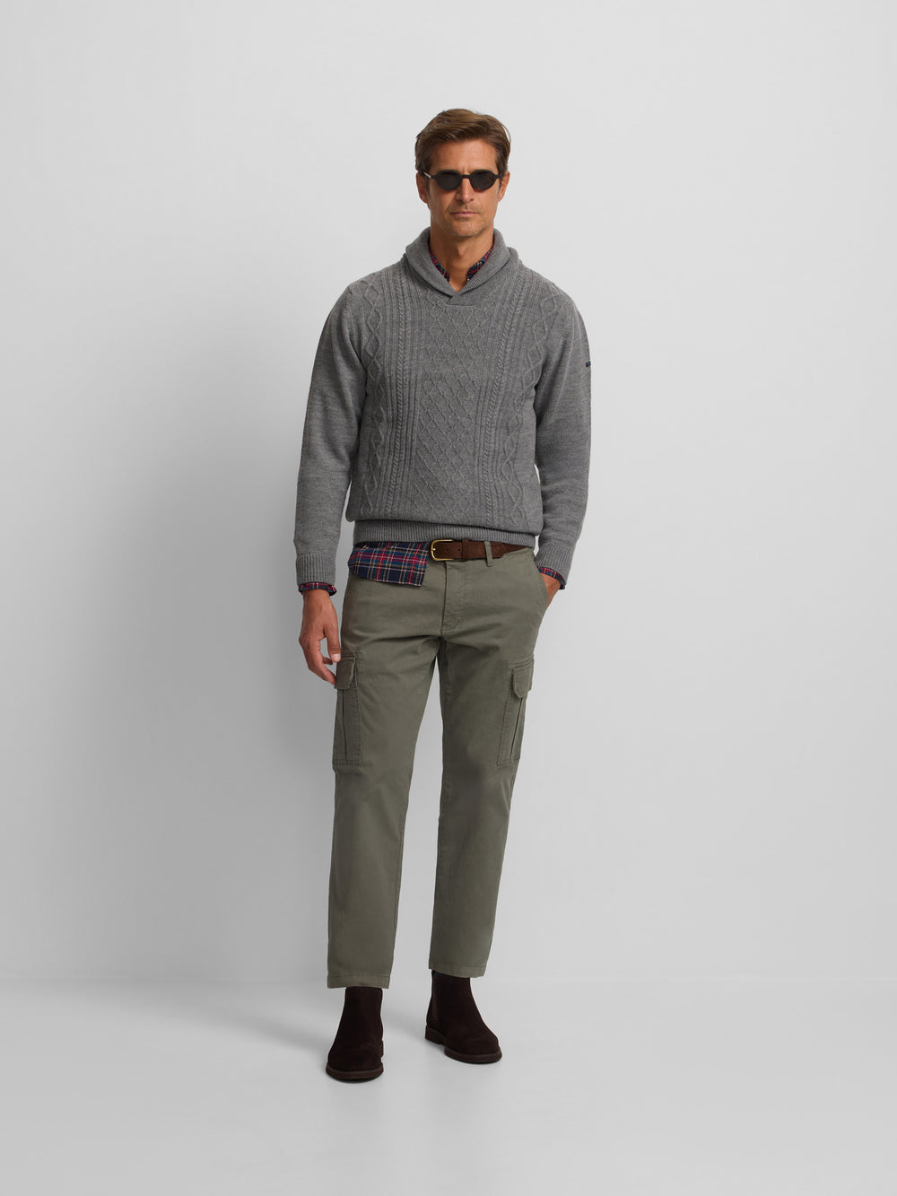Grey shawl collar sweater