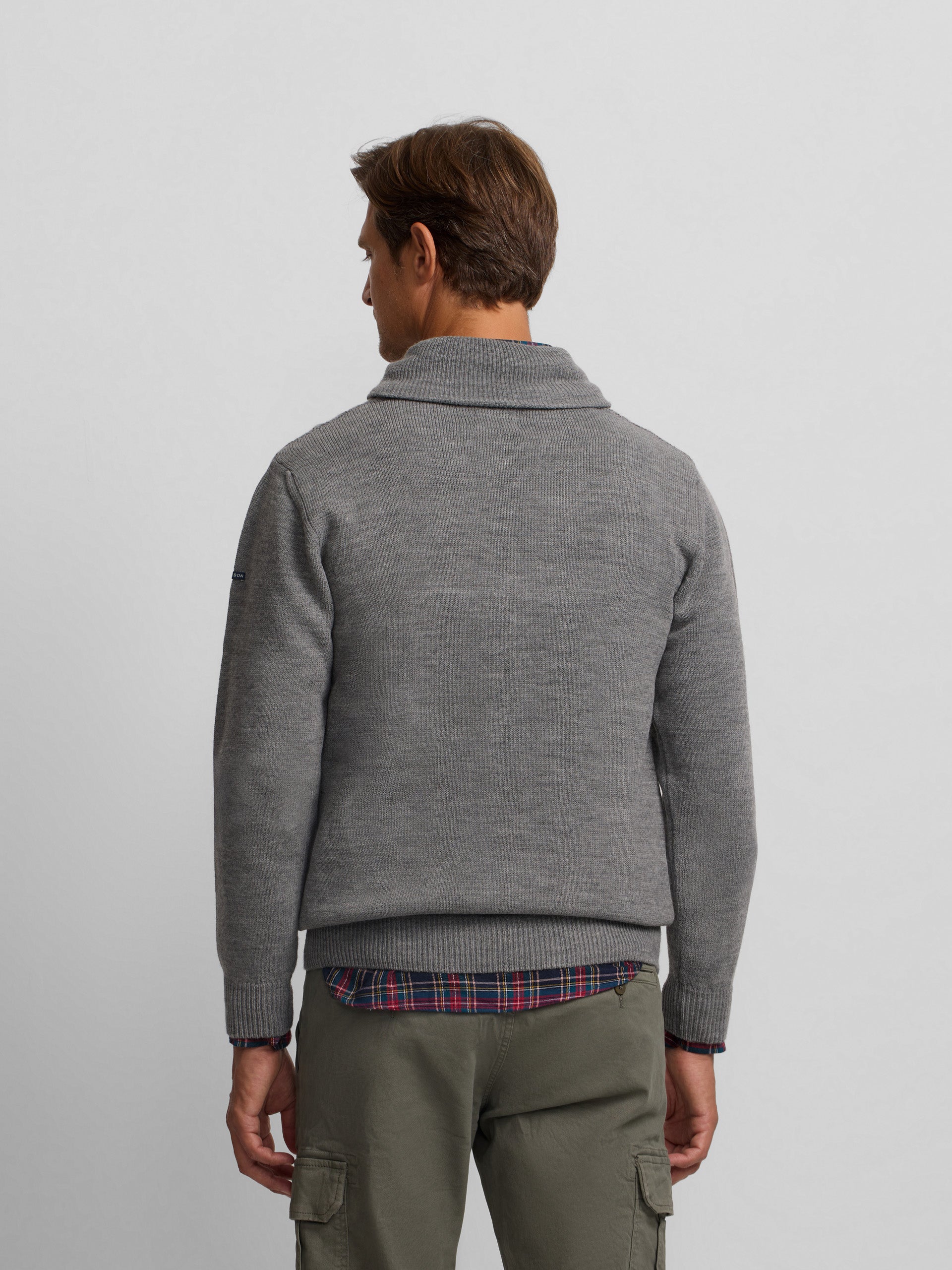Grey shawl collar sweater