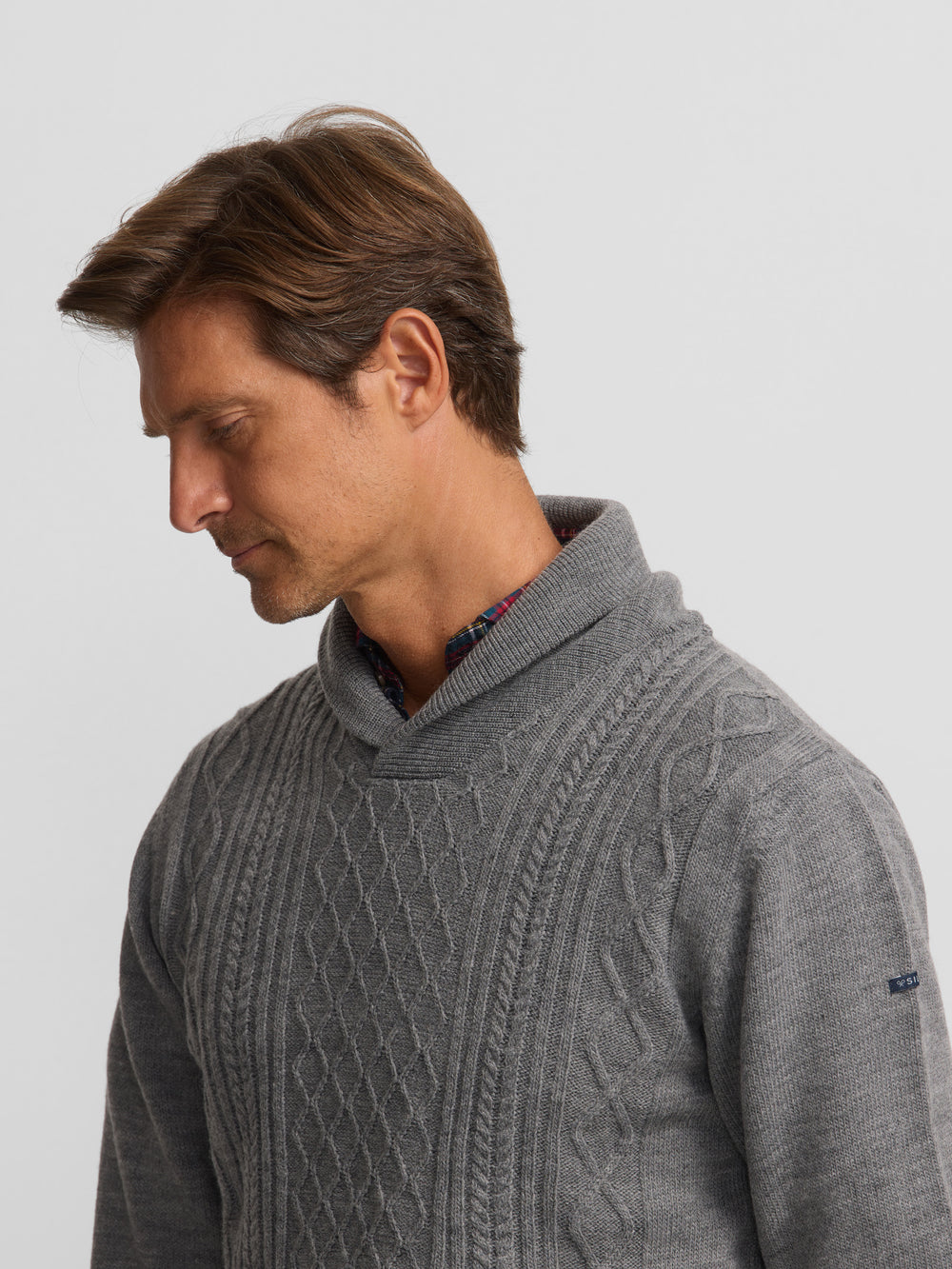 Grey shawl collar sweater