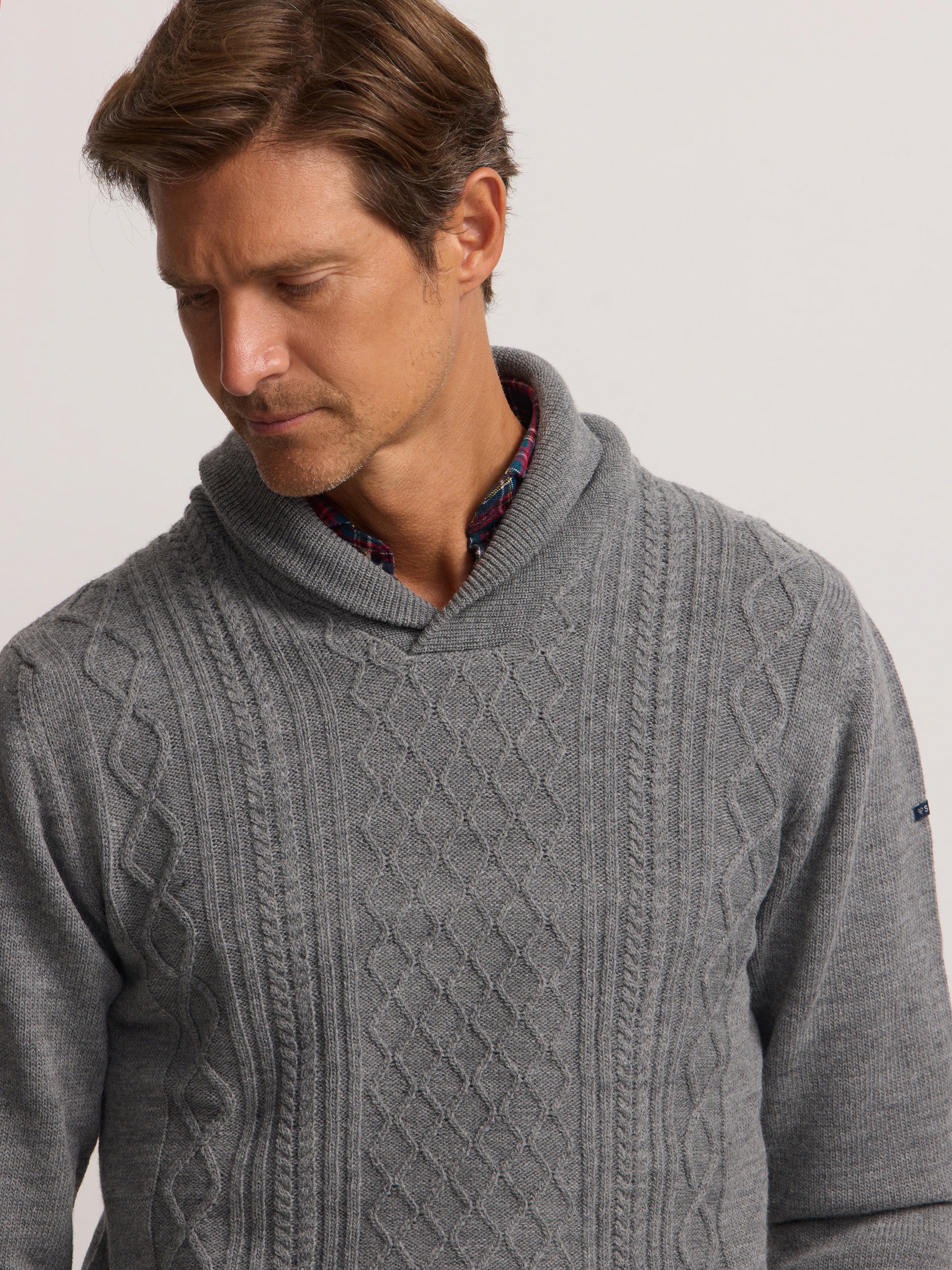 Grey shawl collar sweater