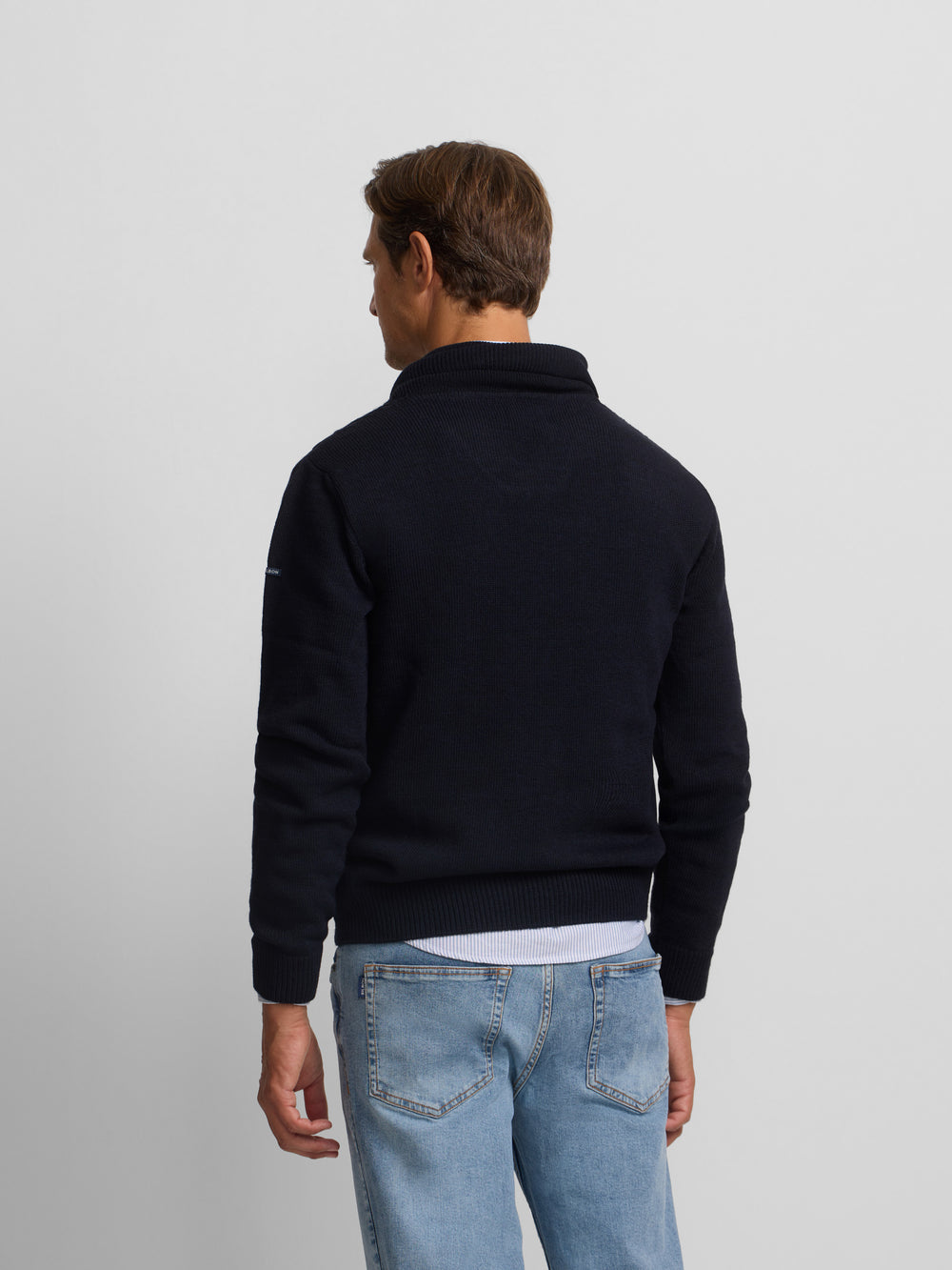 Navy blue shawl collar sweater