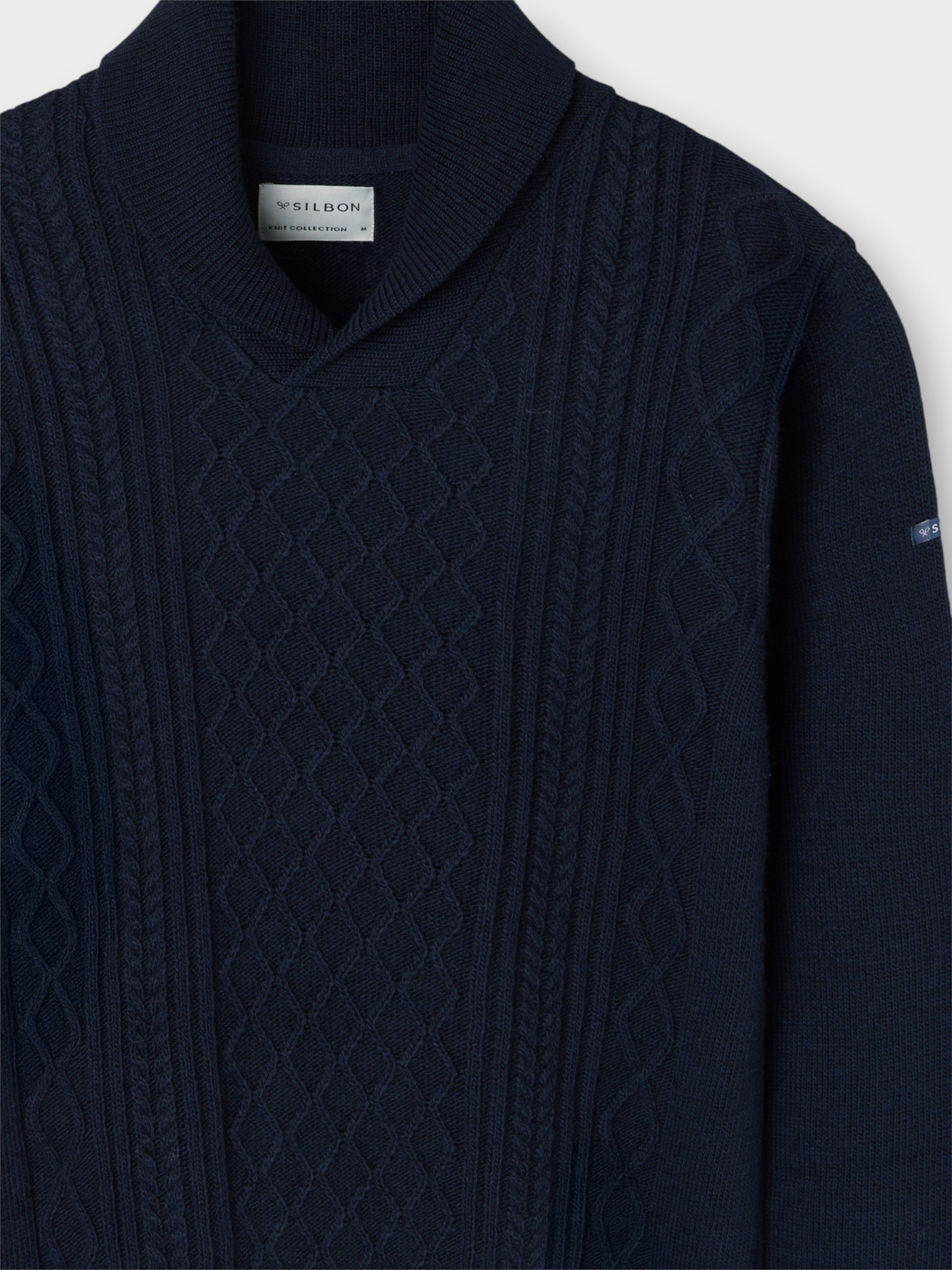 Navy blue shawl collar sweater