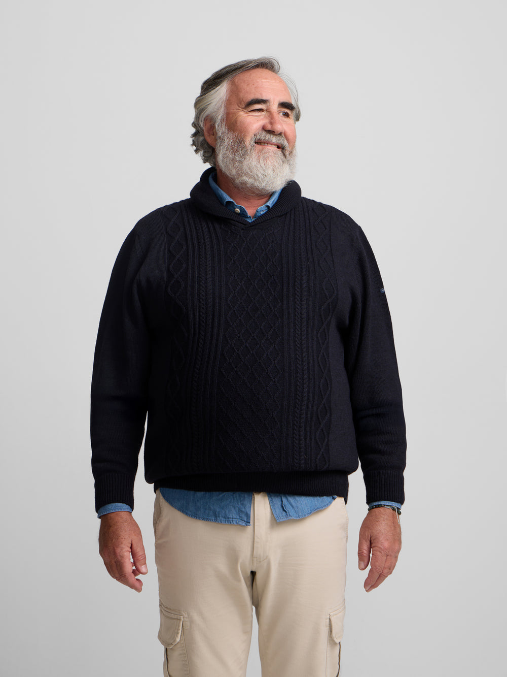 Navy blue shawl collar sweater