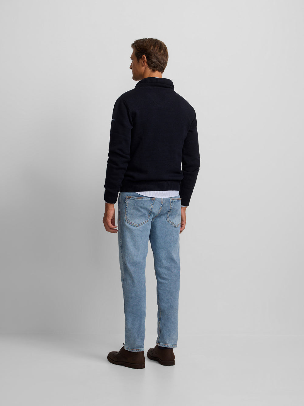 Navy blue shawl collar sweater