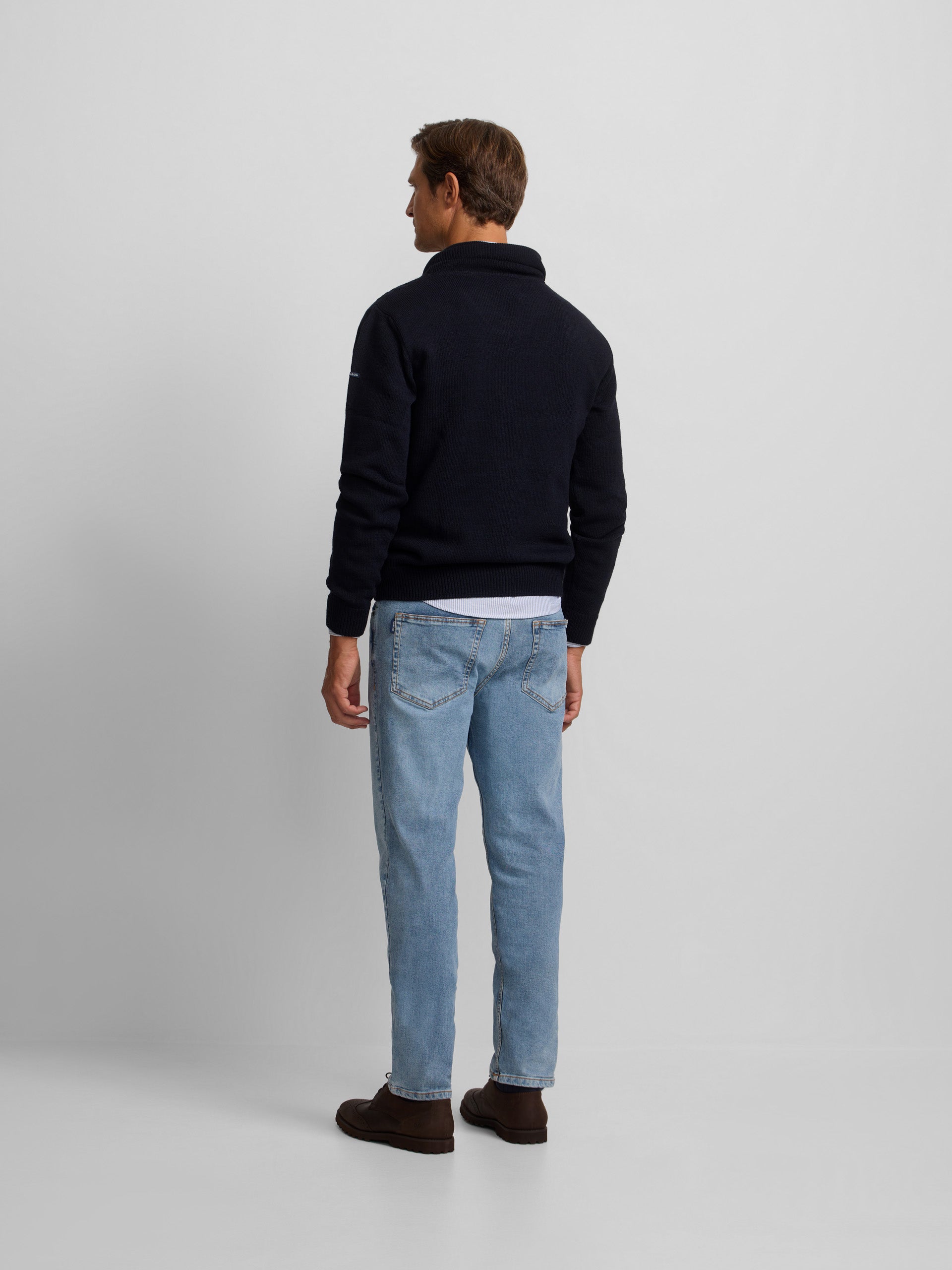 Navy blue shawl collar sweater