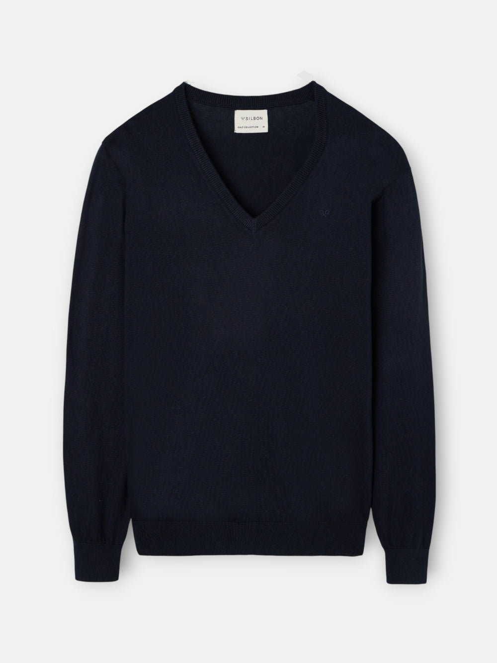 Pull col V rétro bleu marine