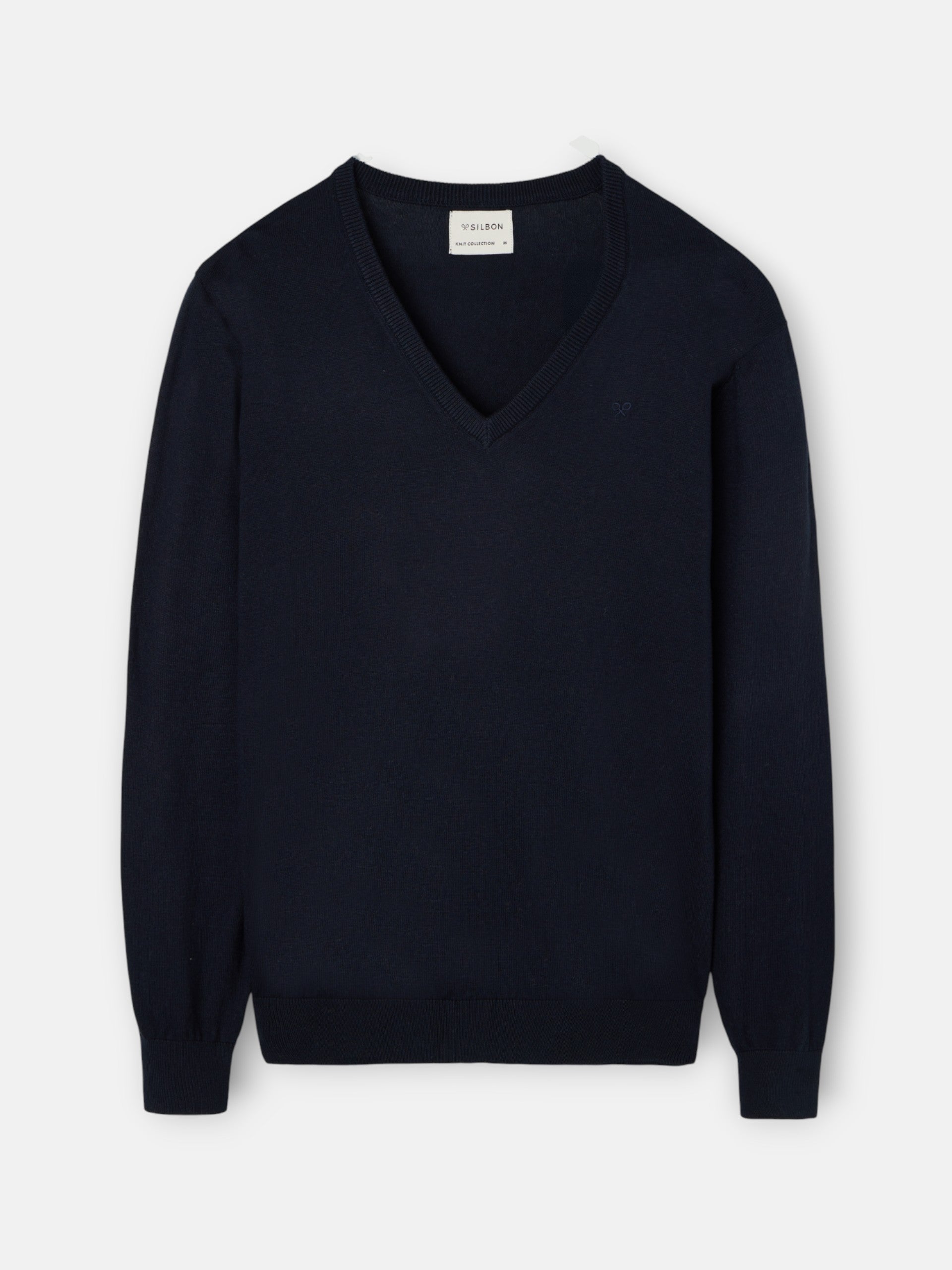 Pull col V rétro bleu marine