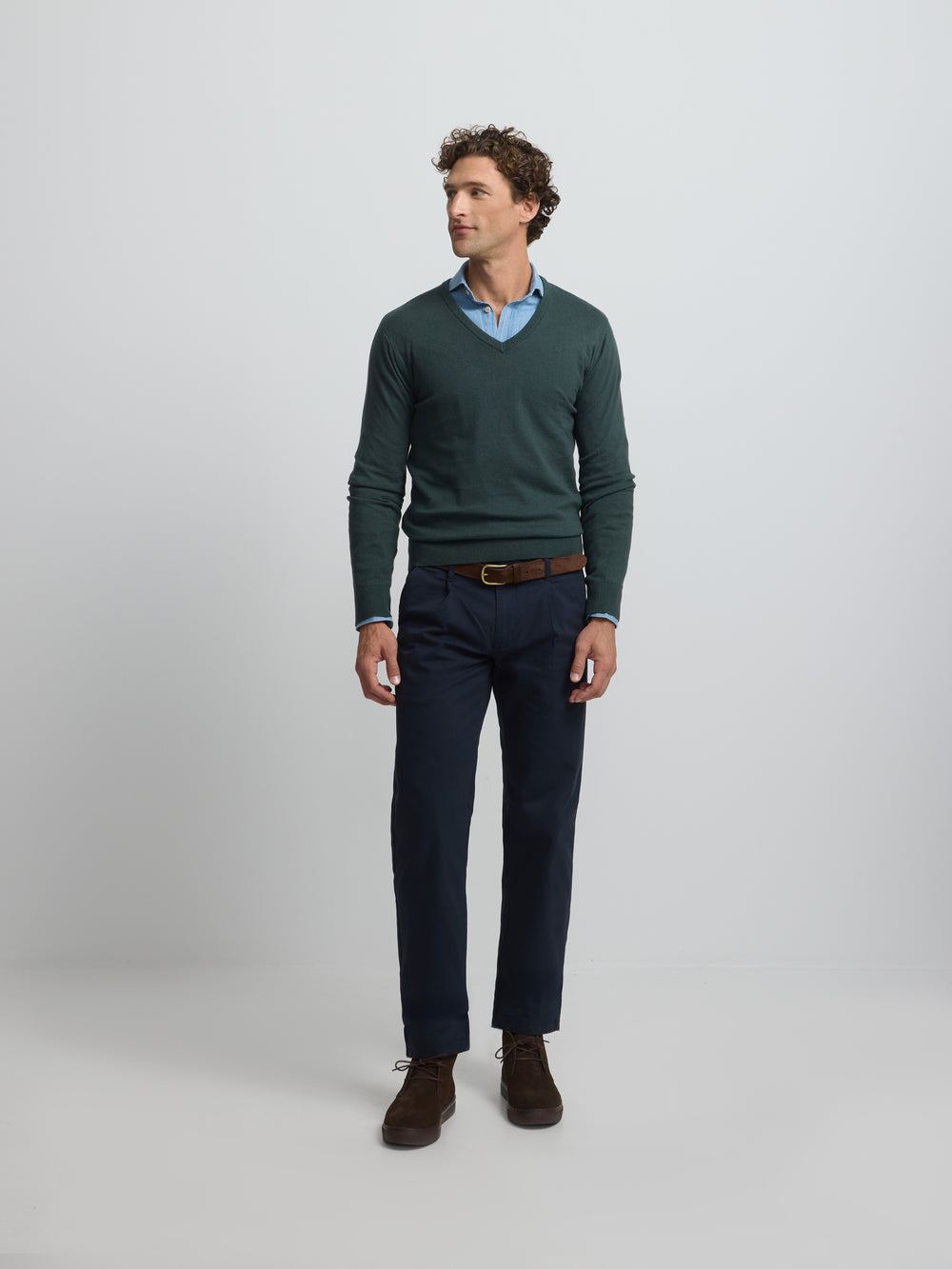 Pull col V rétro vert foncé