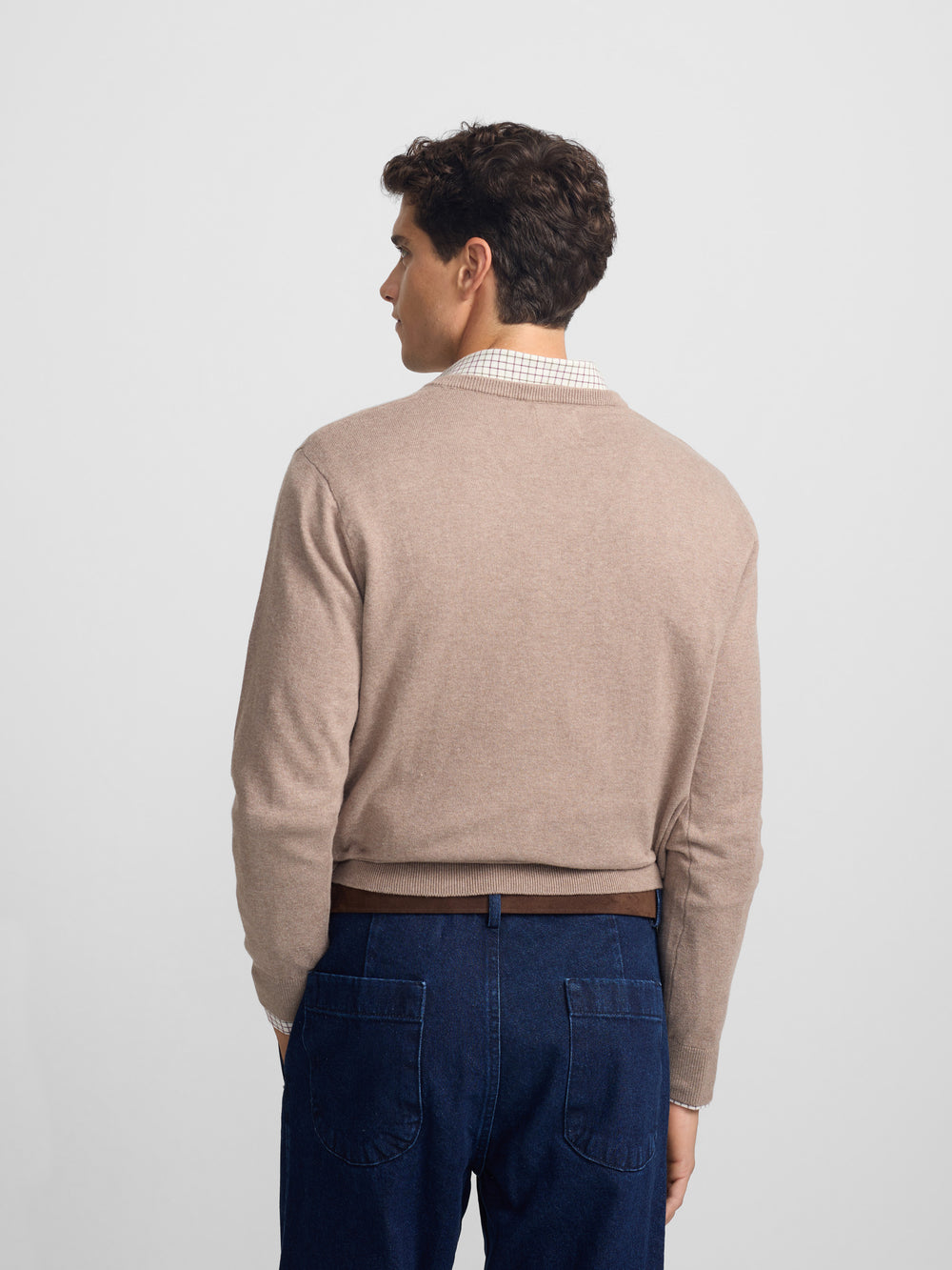 Light brown retro V-neck sweater