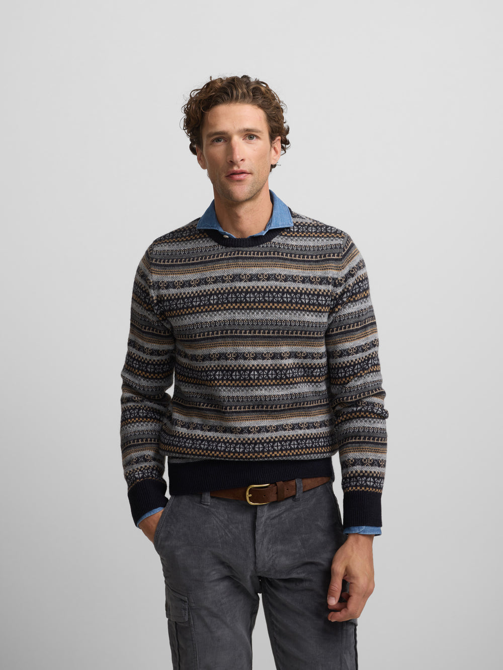 jersey jacquard ethnique bleu