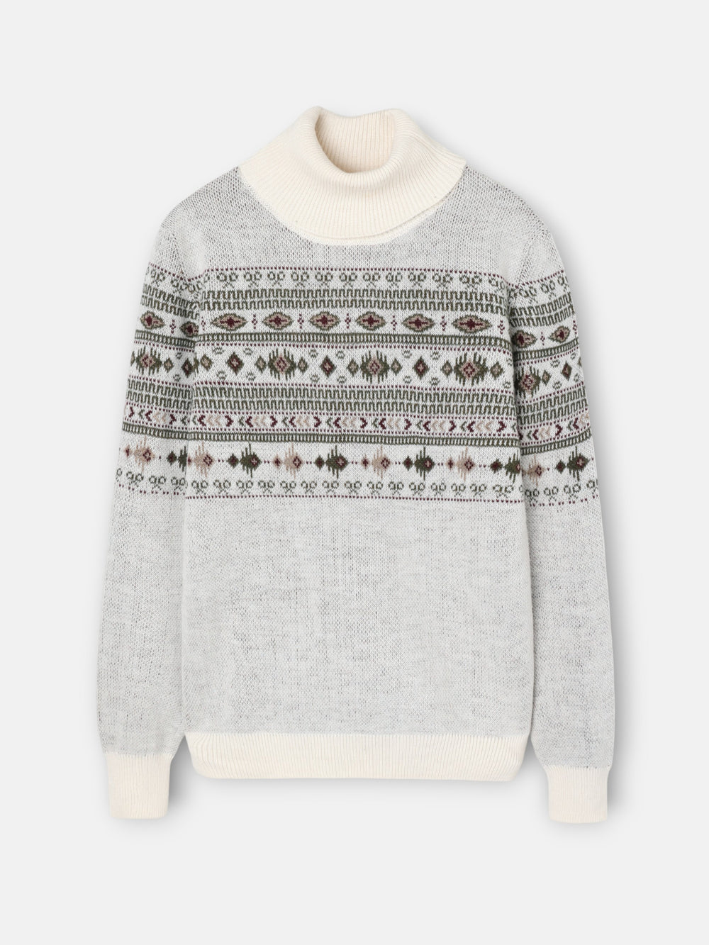 Pull à col roulé jacquard beige clair