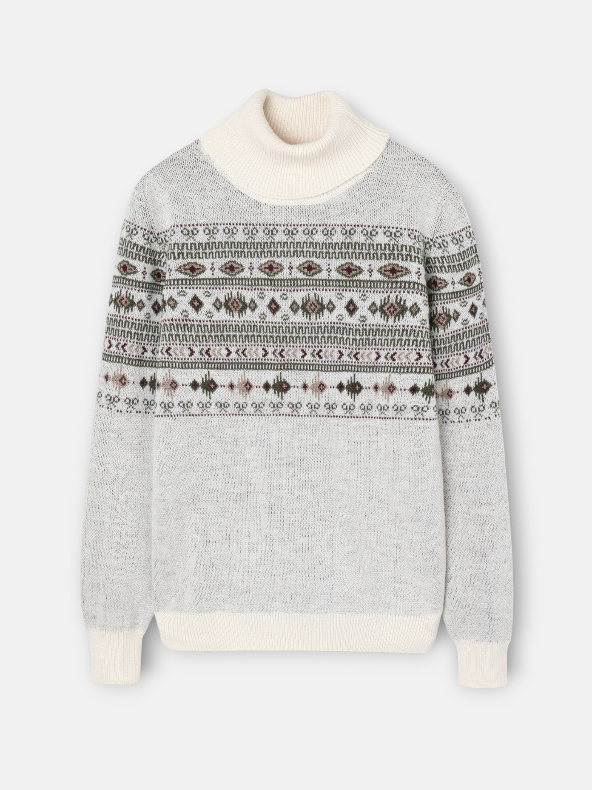 Pull à col roulé jacquard beige clair