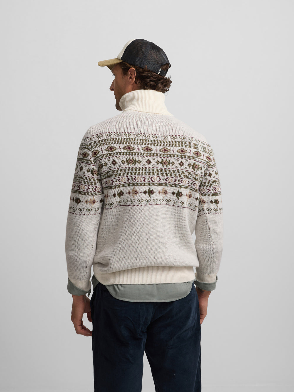 Pull à col roulé jacquard beige clair