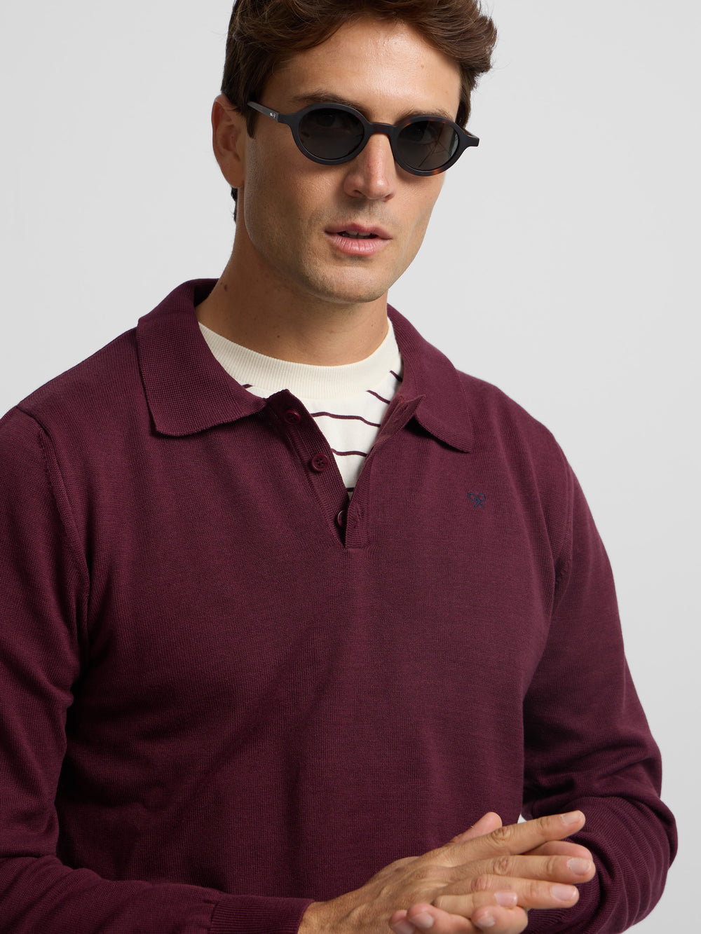 Jersey cuello polo burdeos
