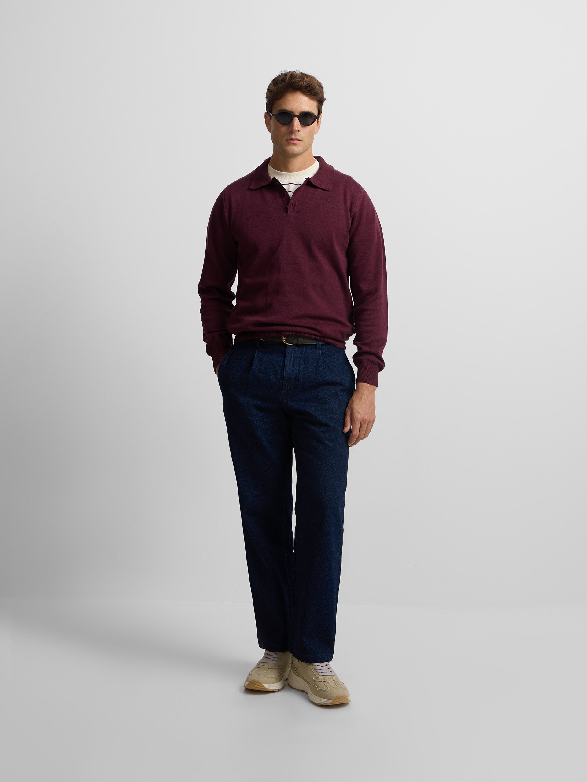 Jersey cuello polo burdeos