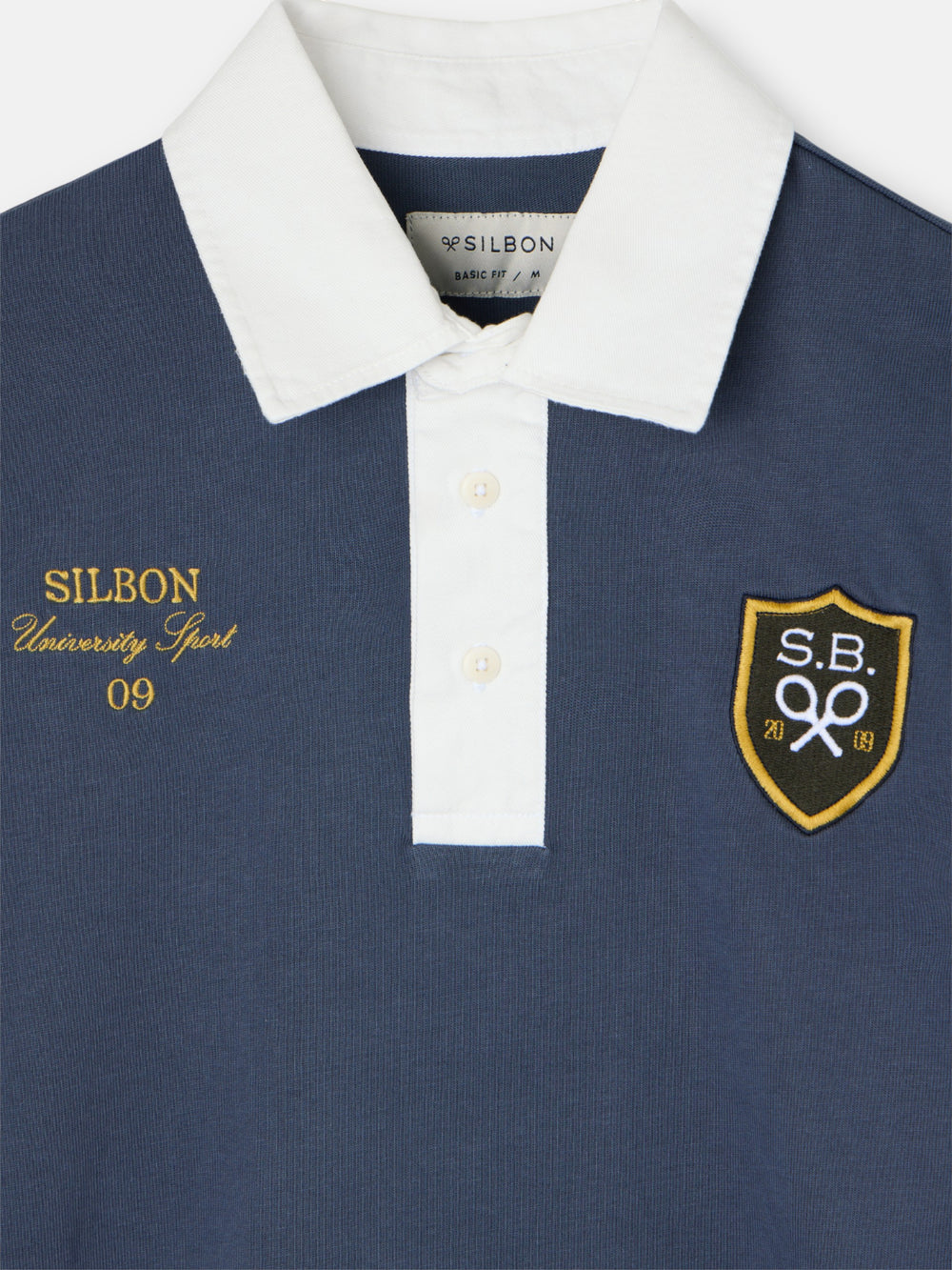 Classic rugby polo shirt with navy blue shield
