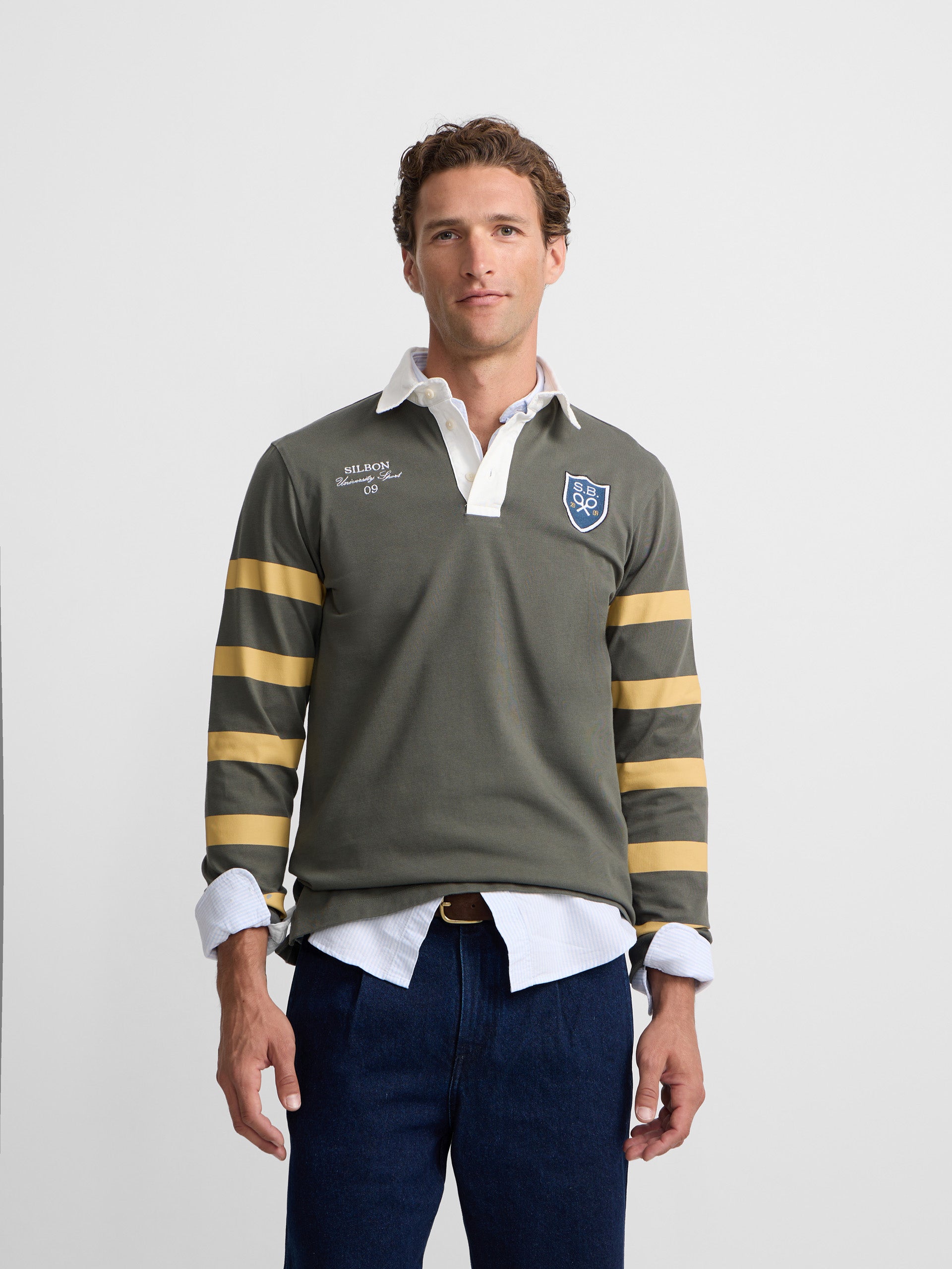 Pólo clássico rugby em verde com emblema