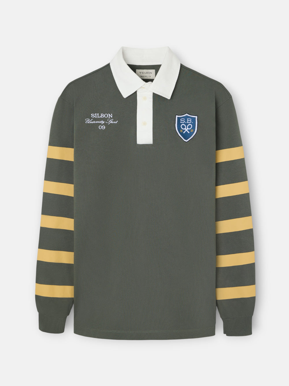 Classic rugby polo shirt with green shield