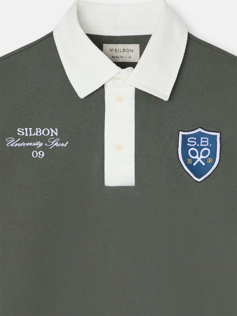 Classic rugby polo shirt with green shield