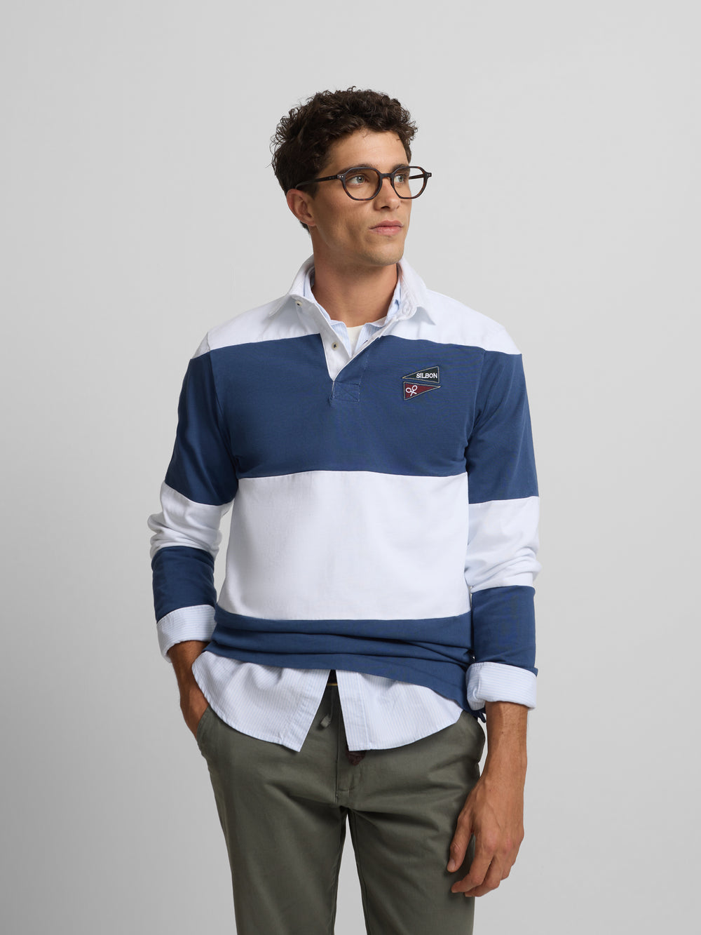 Classic blue striped rugby polo shirt
