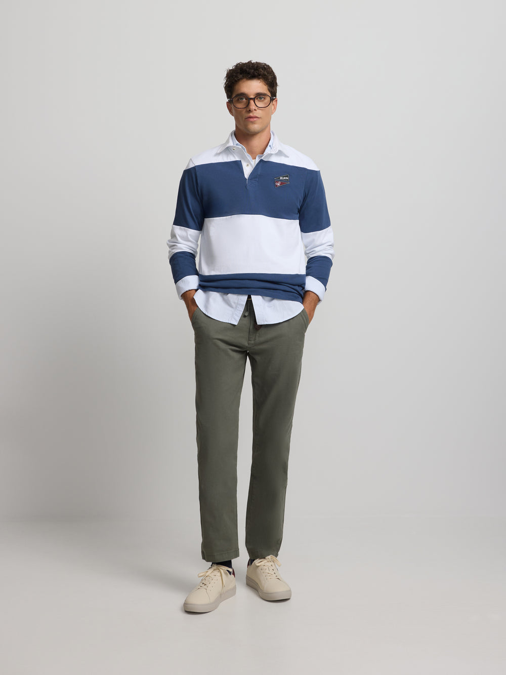 Classic blue striped rugby polo shirt