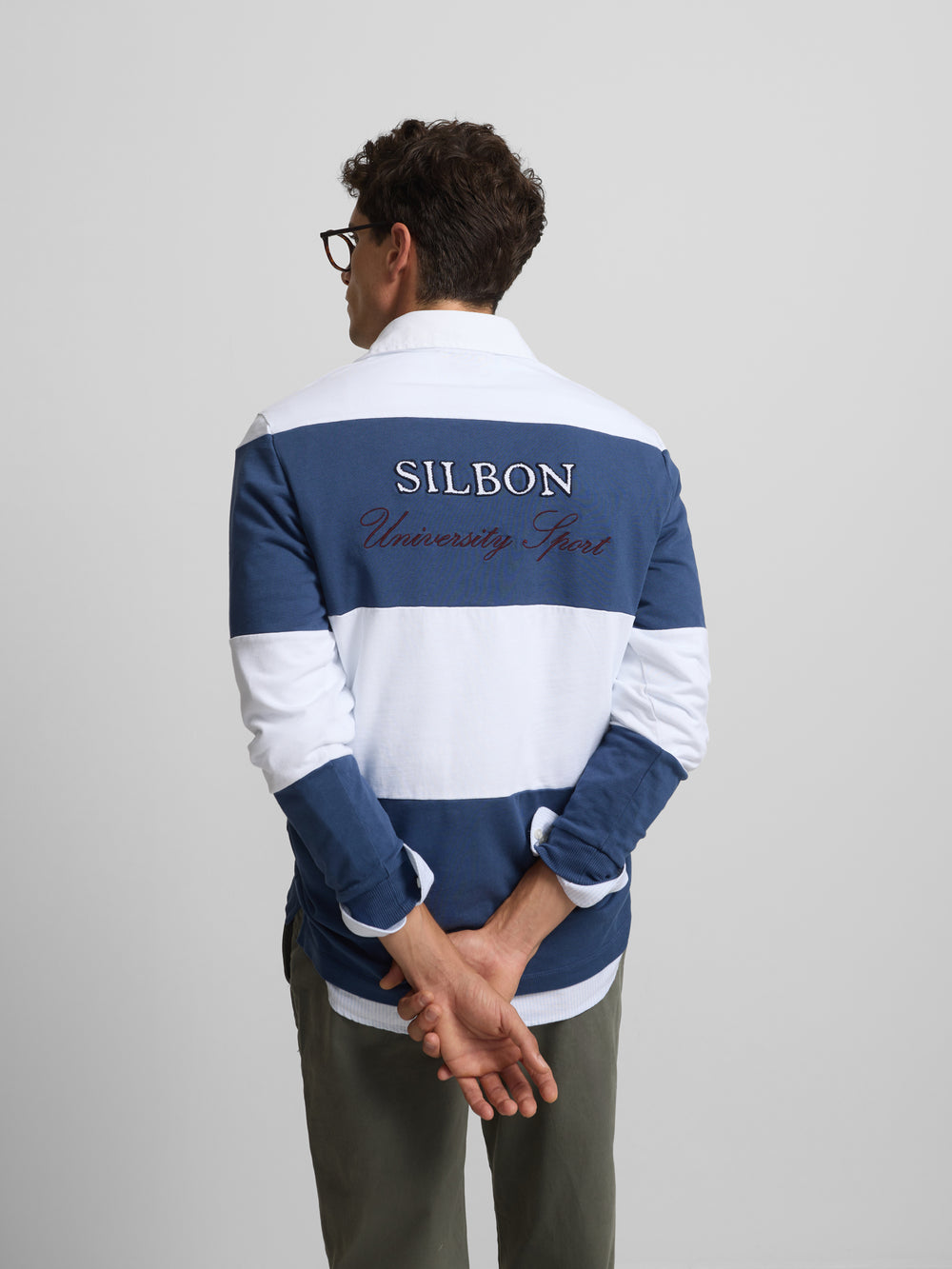 Classic blue striped rugby polo shirt