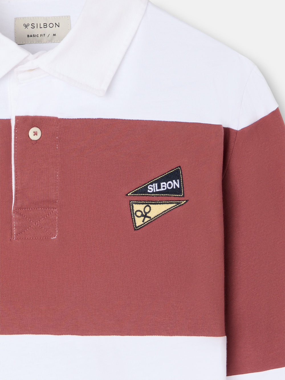 Classic rugby polo with burgundy stripes