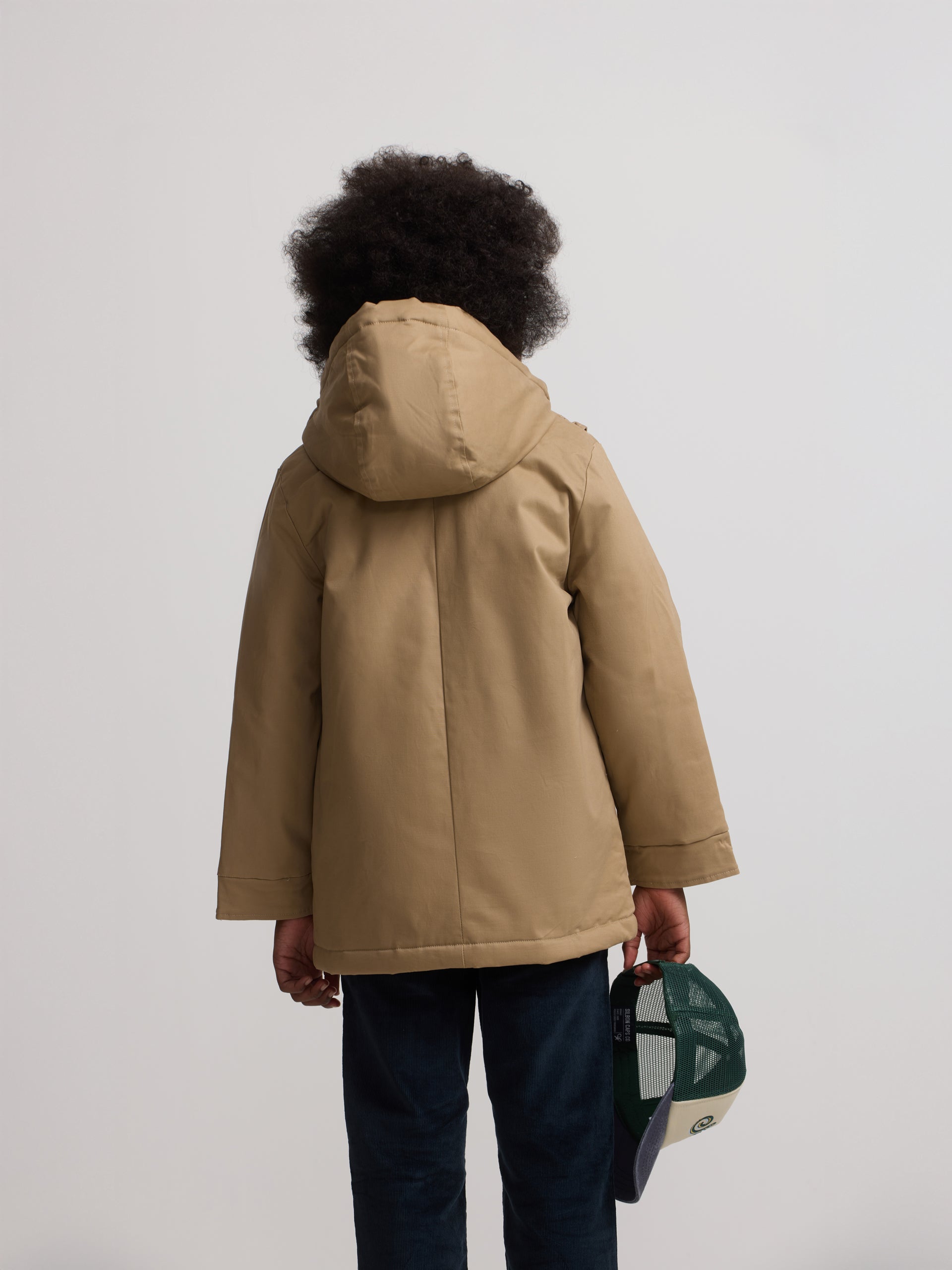 Abrigo kids capucha bolsillos beige medio