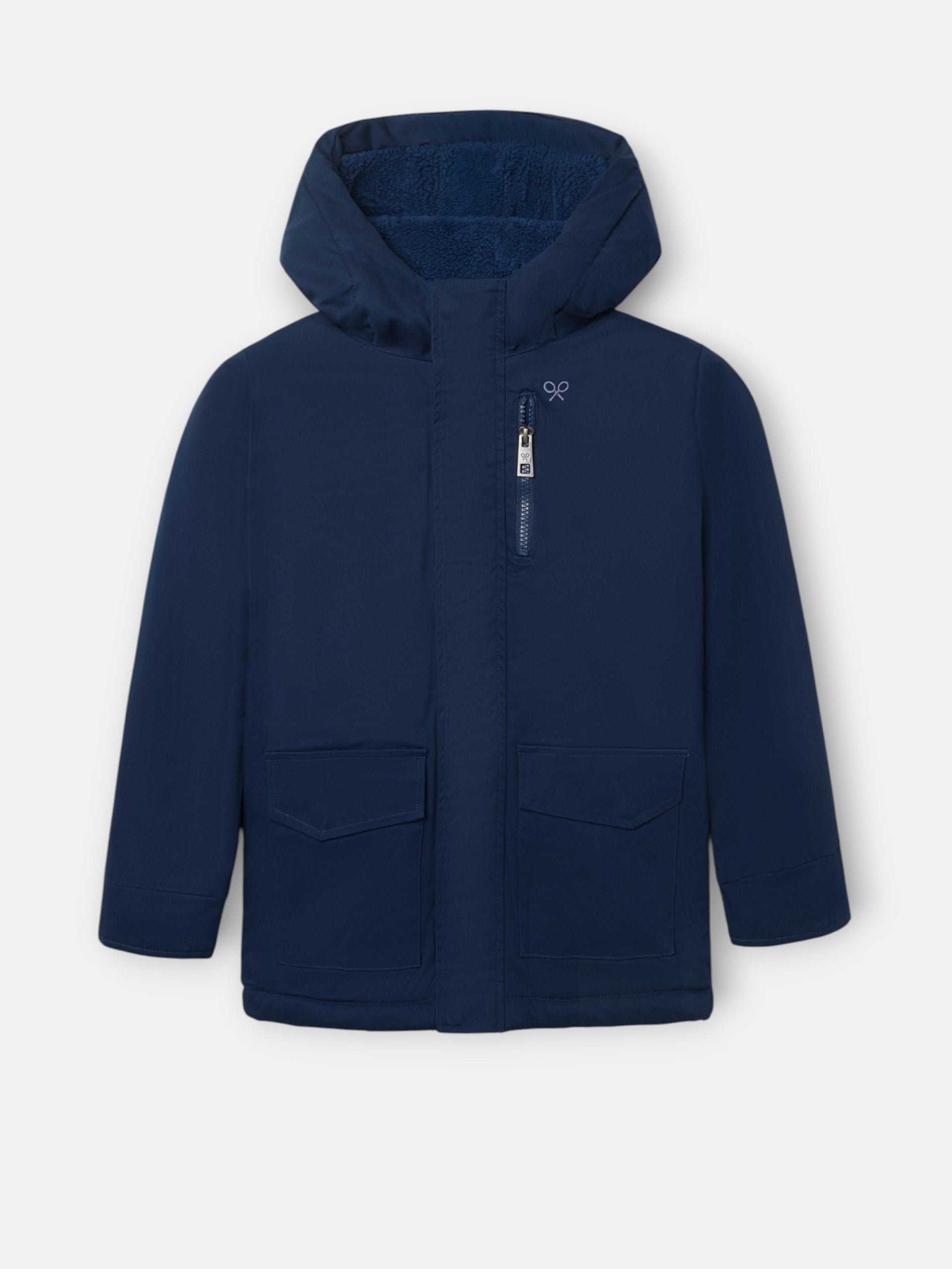Casaco de criança com capuz e bolsos azul-marinho