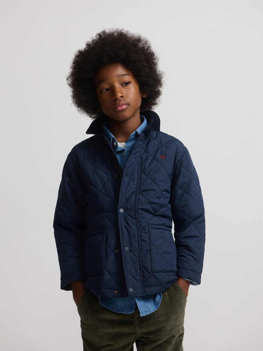 Abrigo kids acolchado cuello pana azul marino