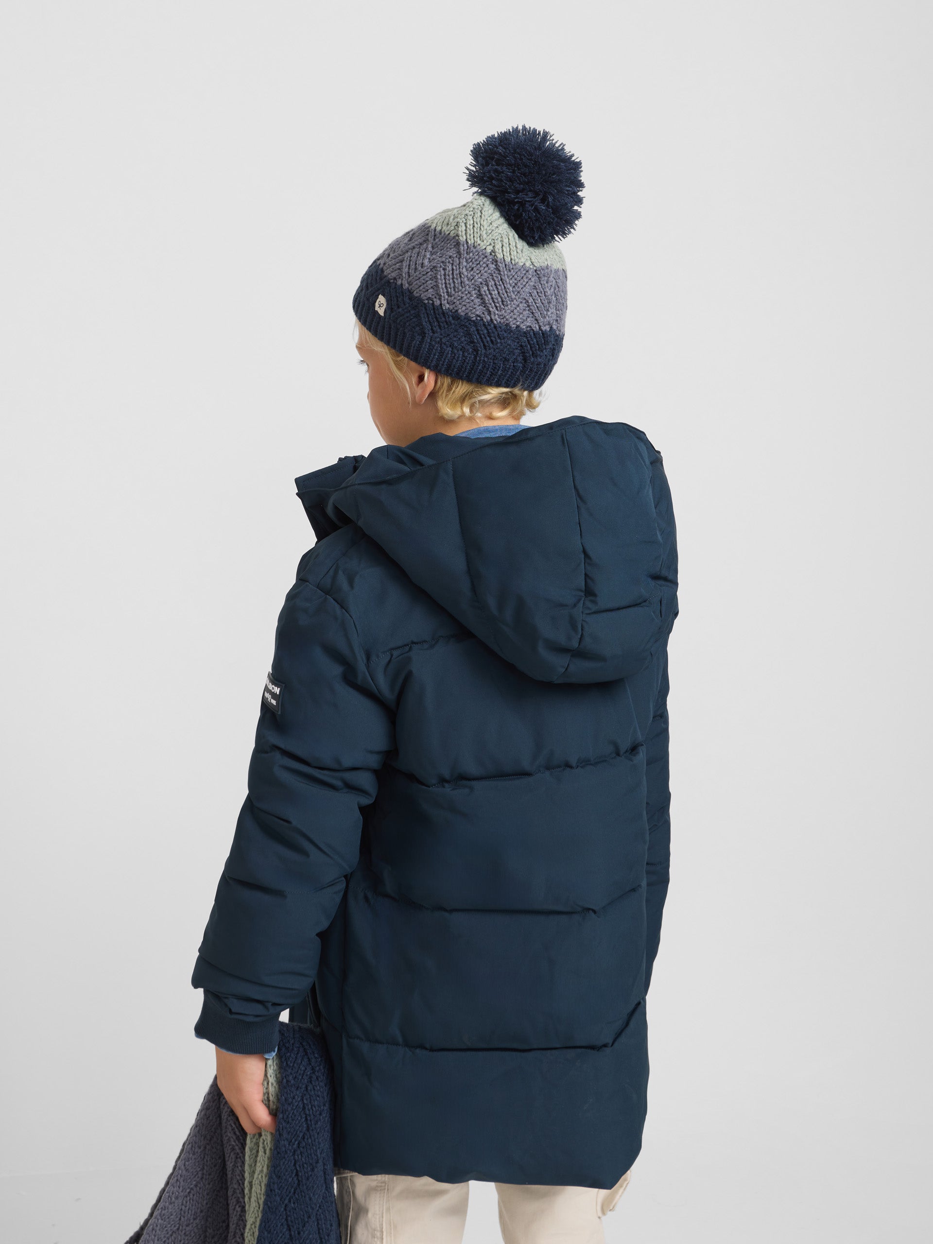 Long padded coat for kids in navy blue