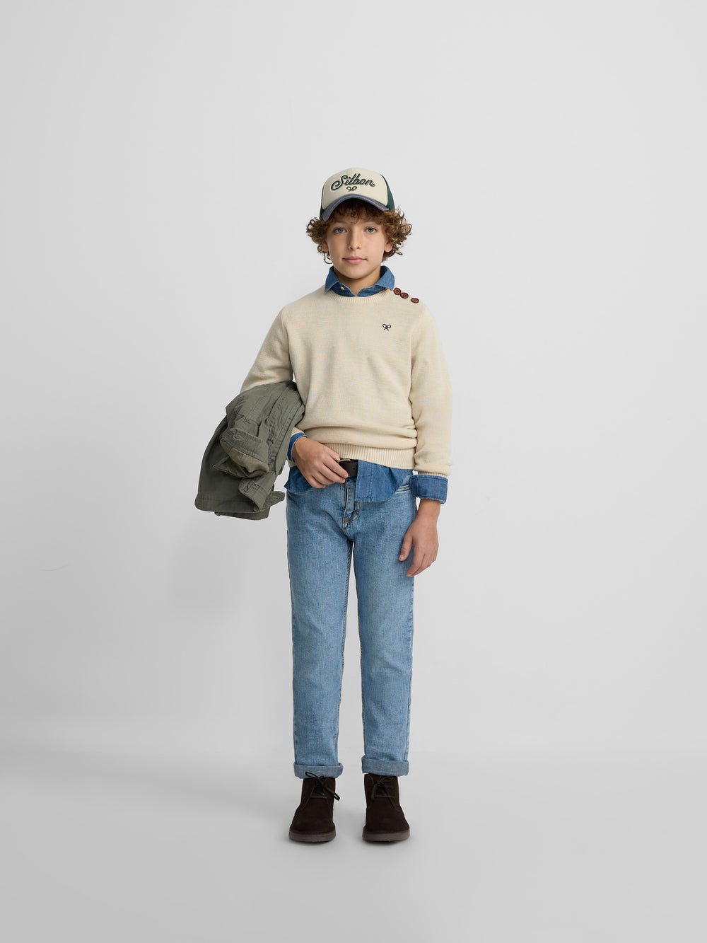 Camisola lisa para crianças com botões bege