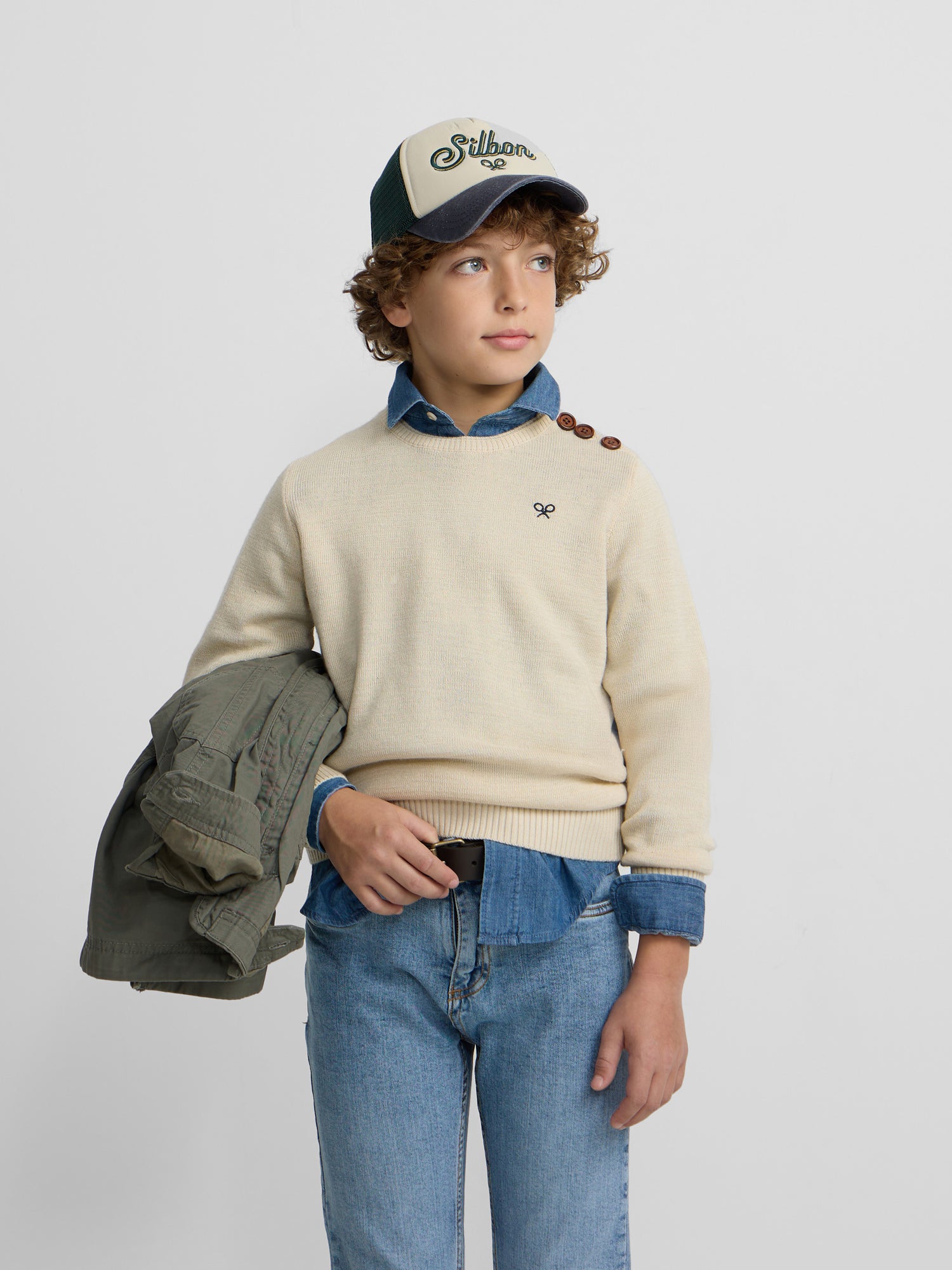 Jersey kids liso botones beige