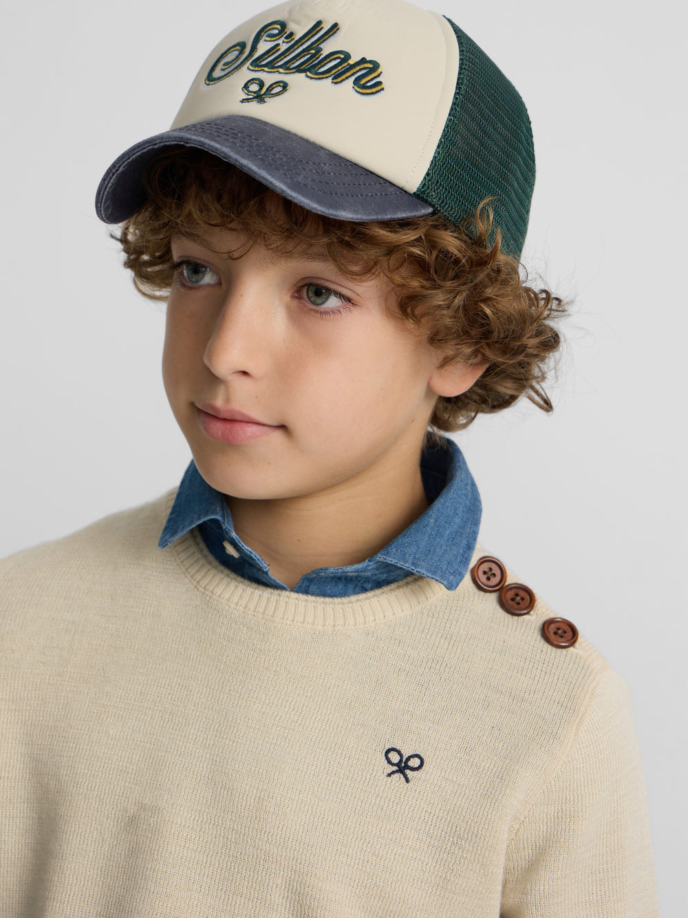 Camisola lisa para crianças com botões bege