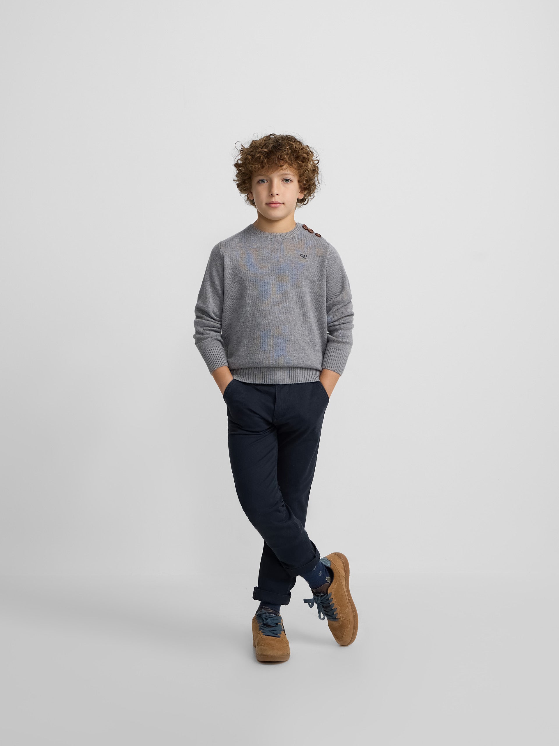 Camisola lisa para crianças com botões cinzenta