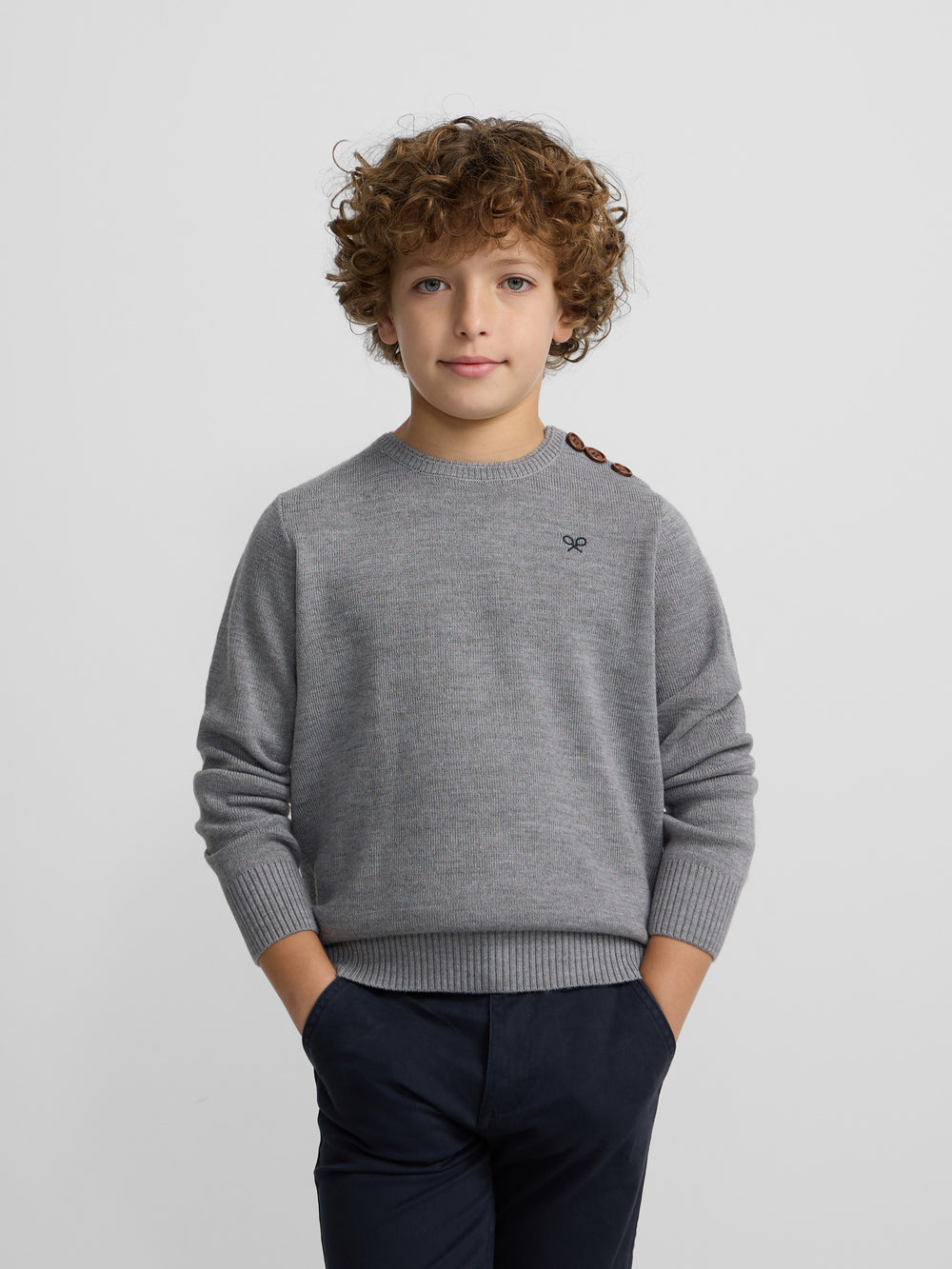 Camisola lisa para crianças com botões cinzenta