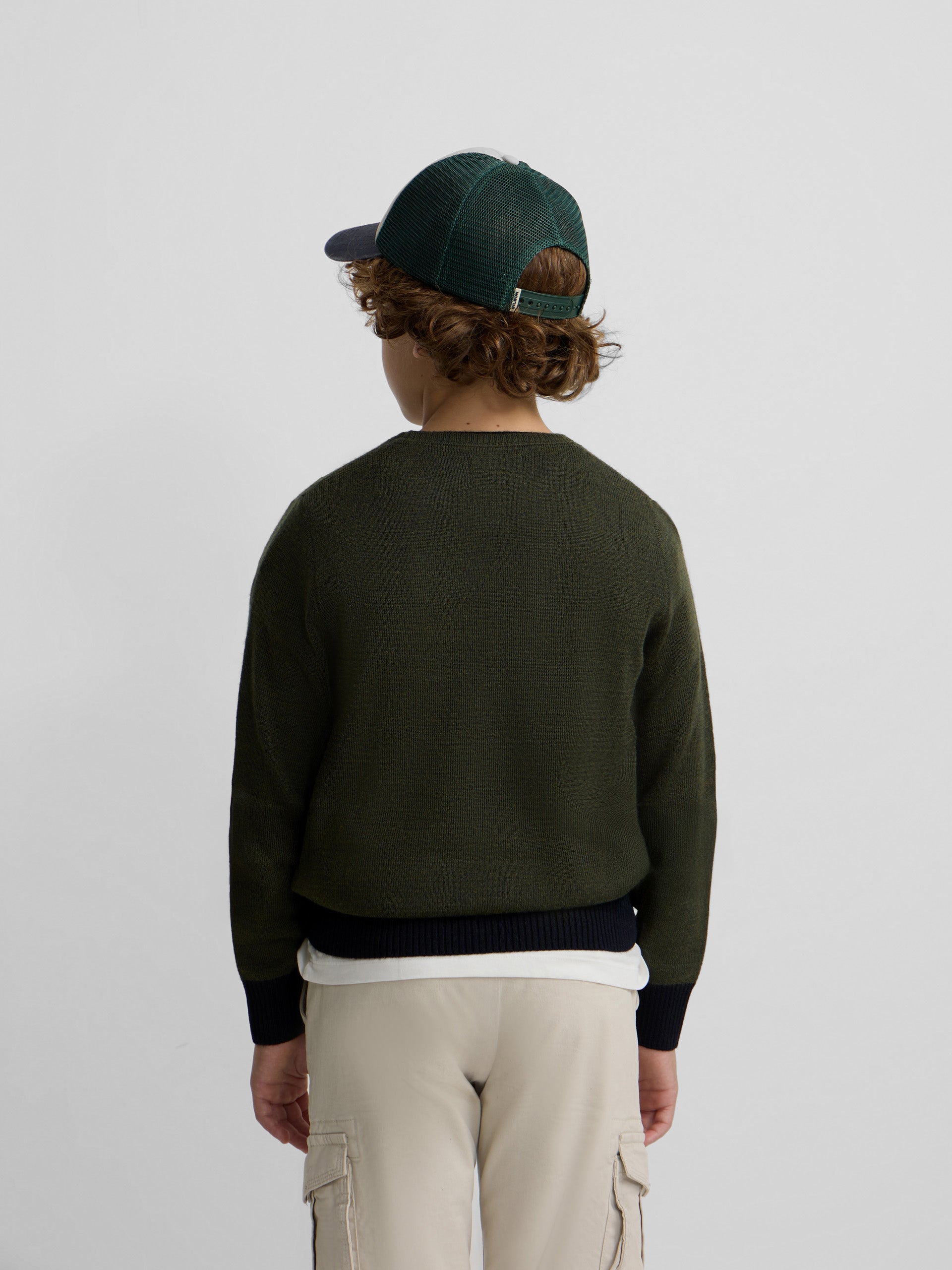 Camisola de criança canelada azul-marinho e verde