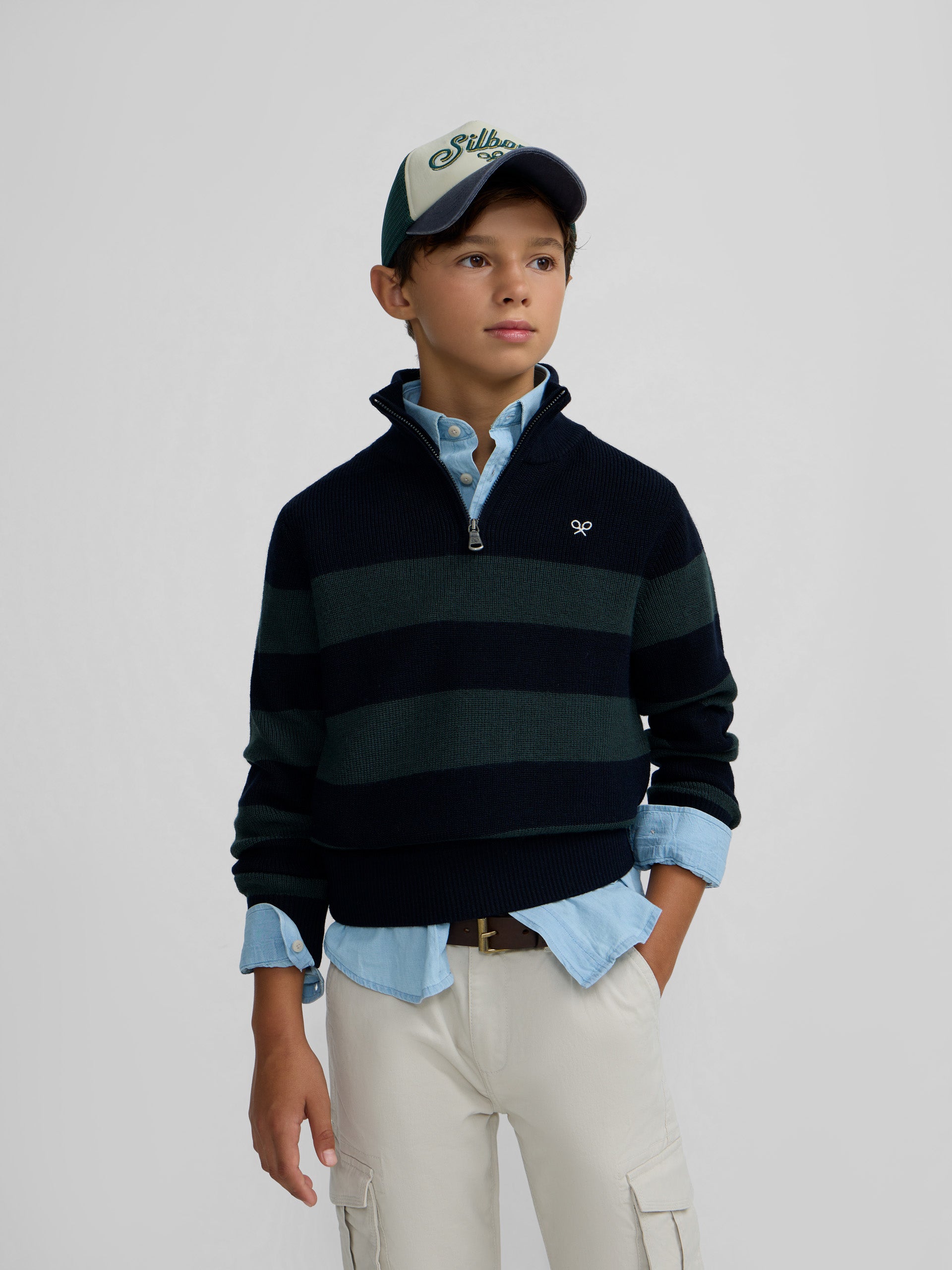 Jersey kids rayas media cremallera verde