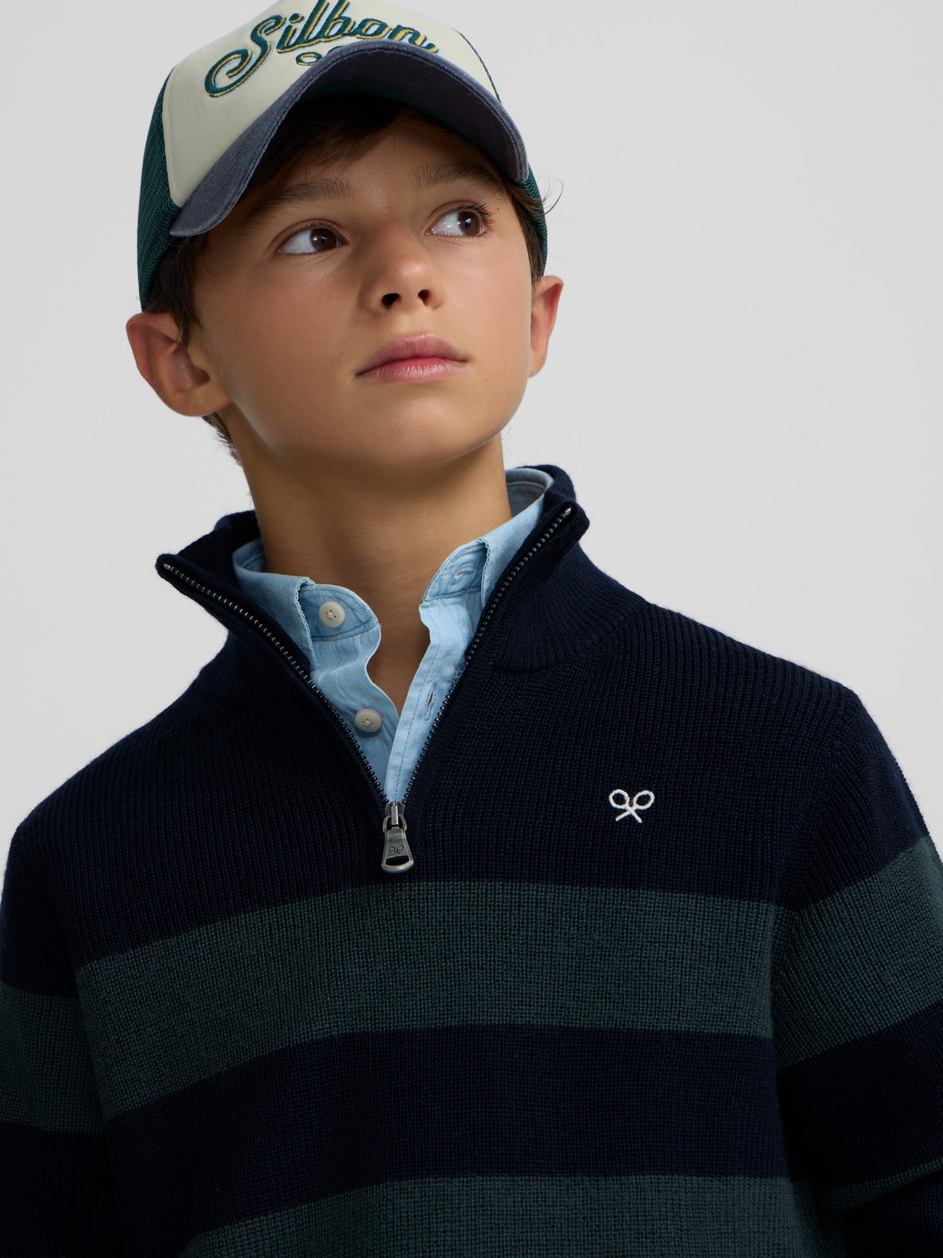 Jersey kids rayas media cremallera verde