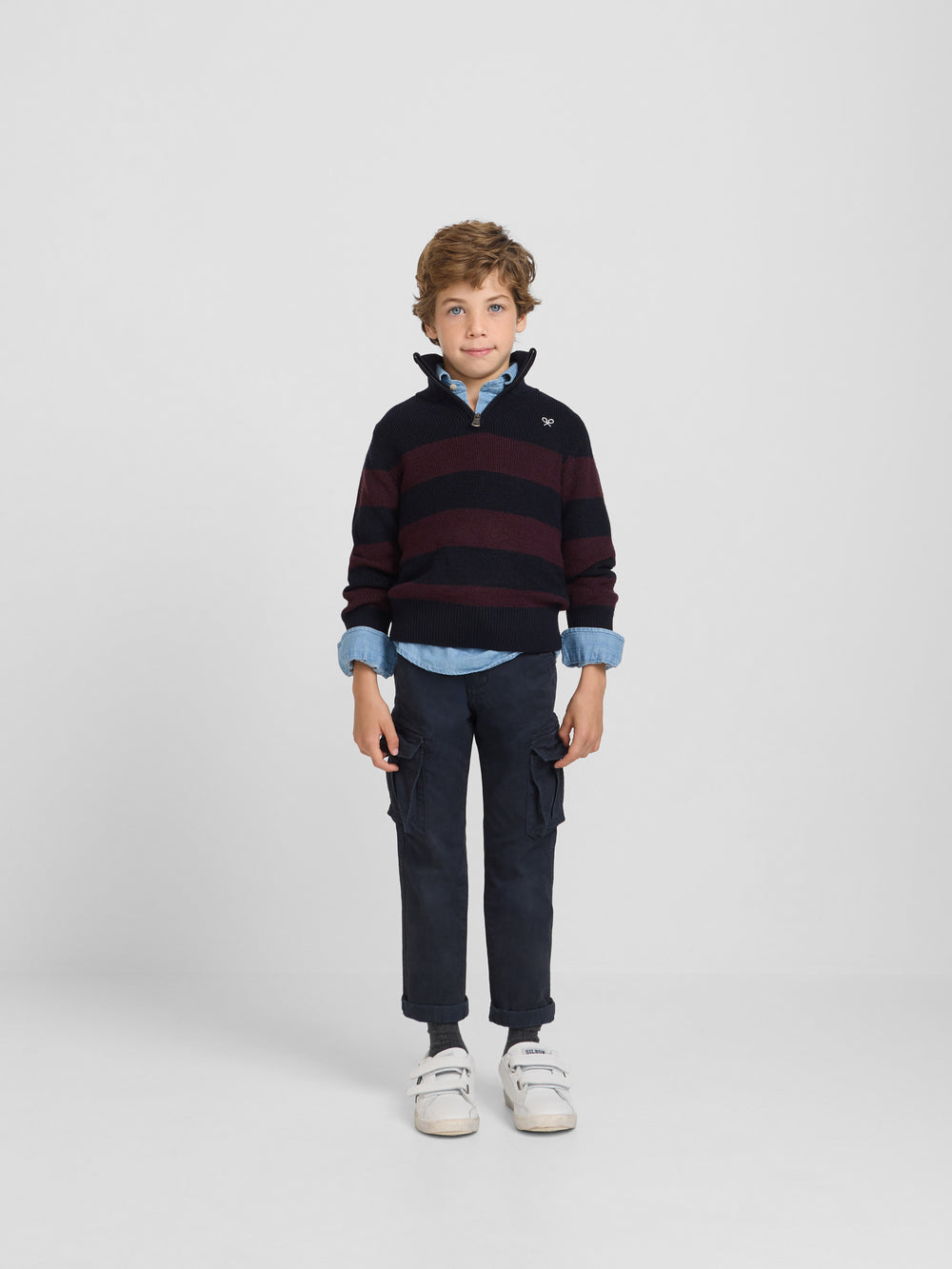 Jersey kids rayas media cremallera burdeos