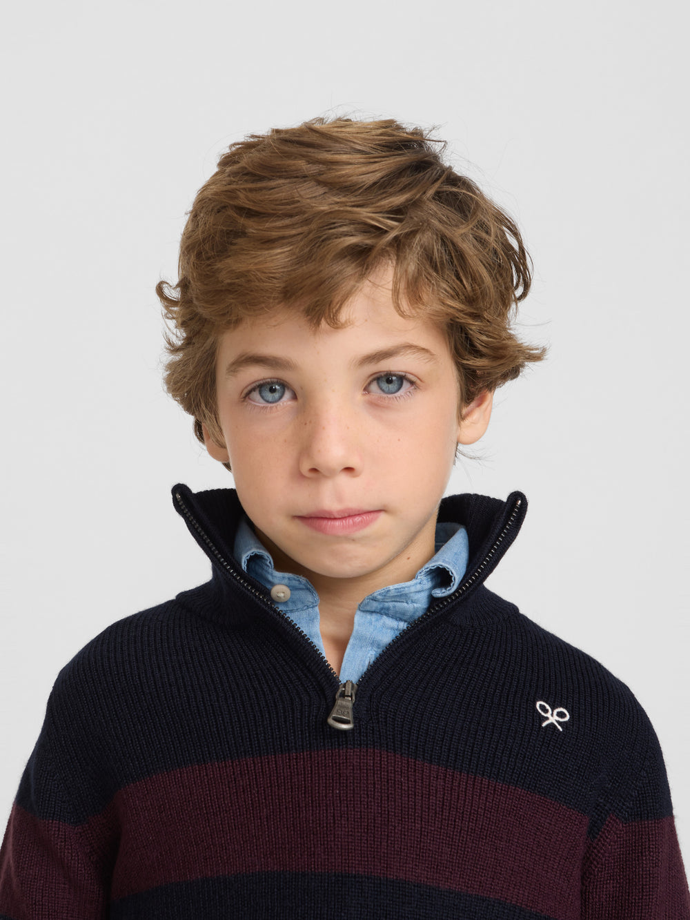 Jersey kids rayas media cremallera burdeos