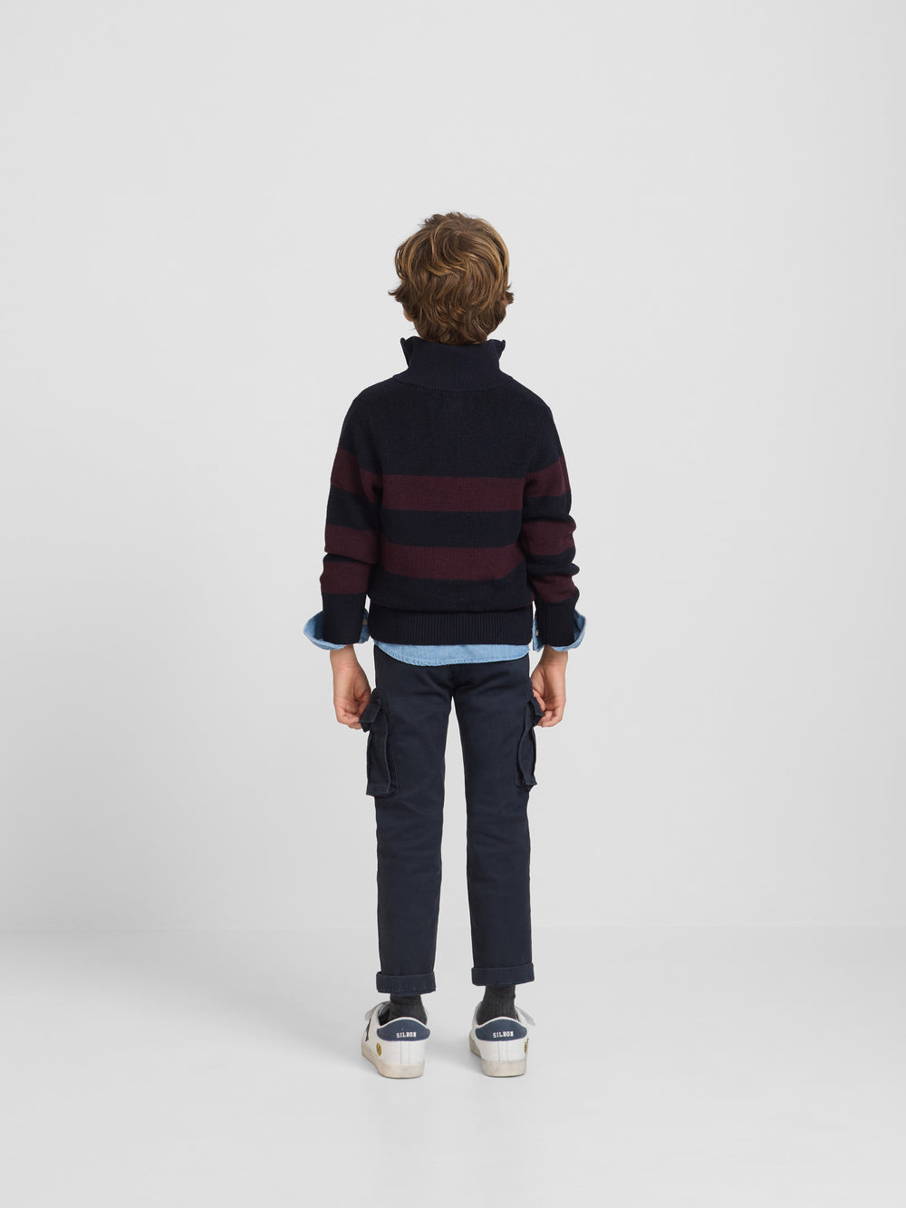 Jersey kids rayas media cremallera burdeos