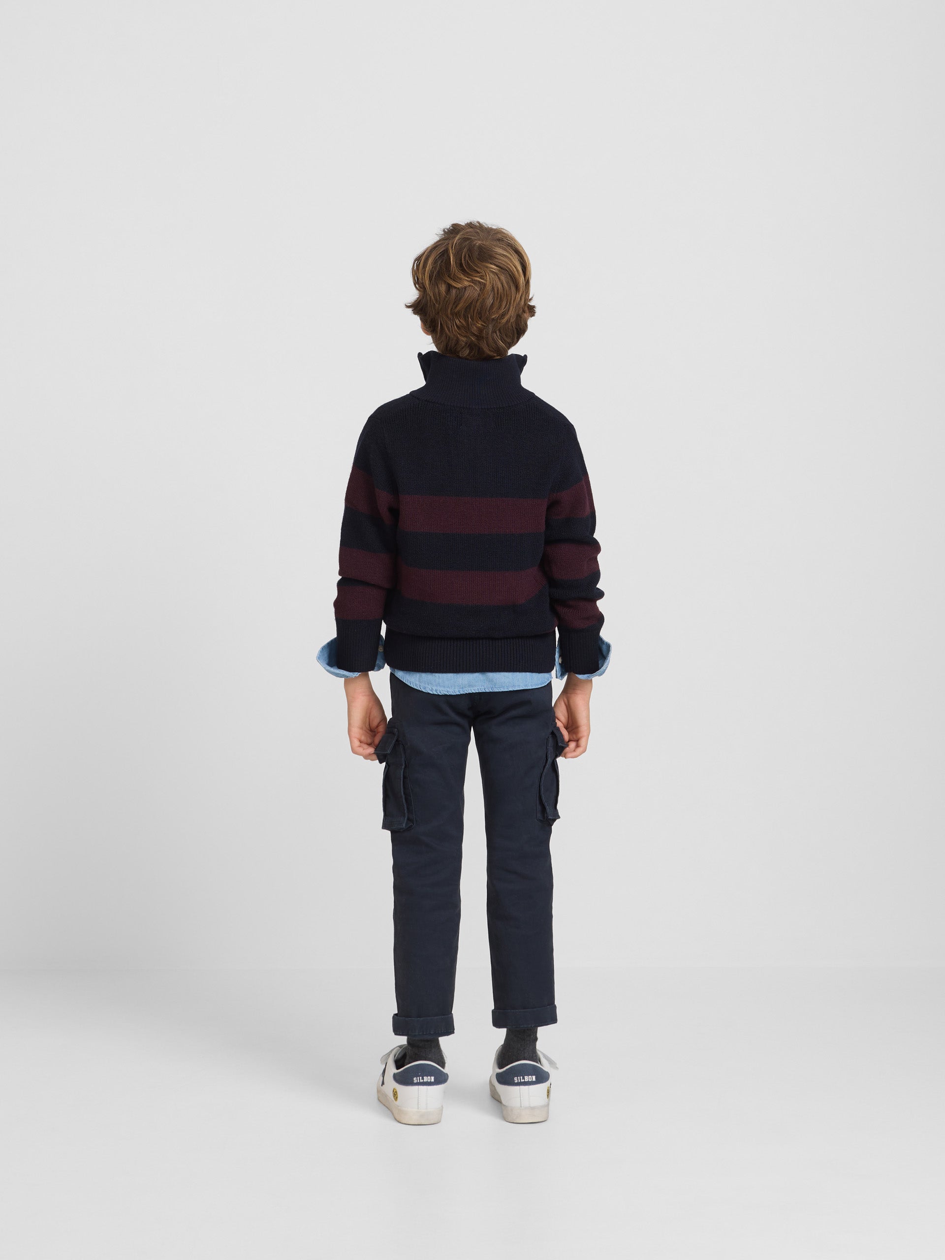 Camisola criança riscas fecho meia bordeaux