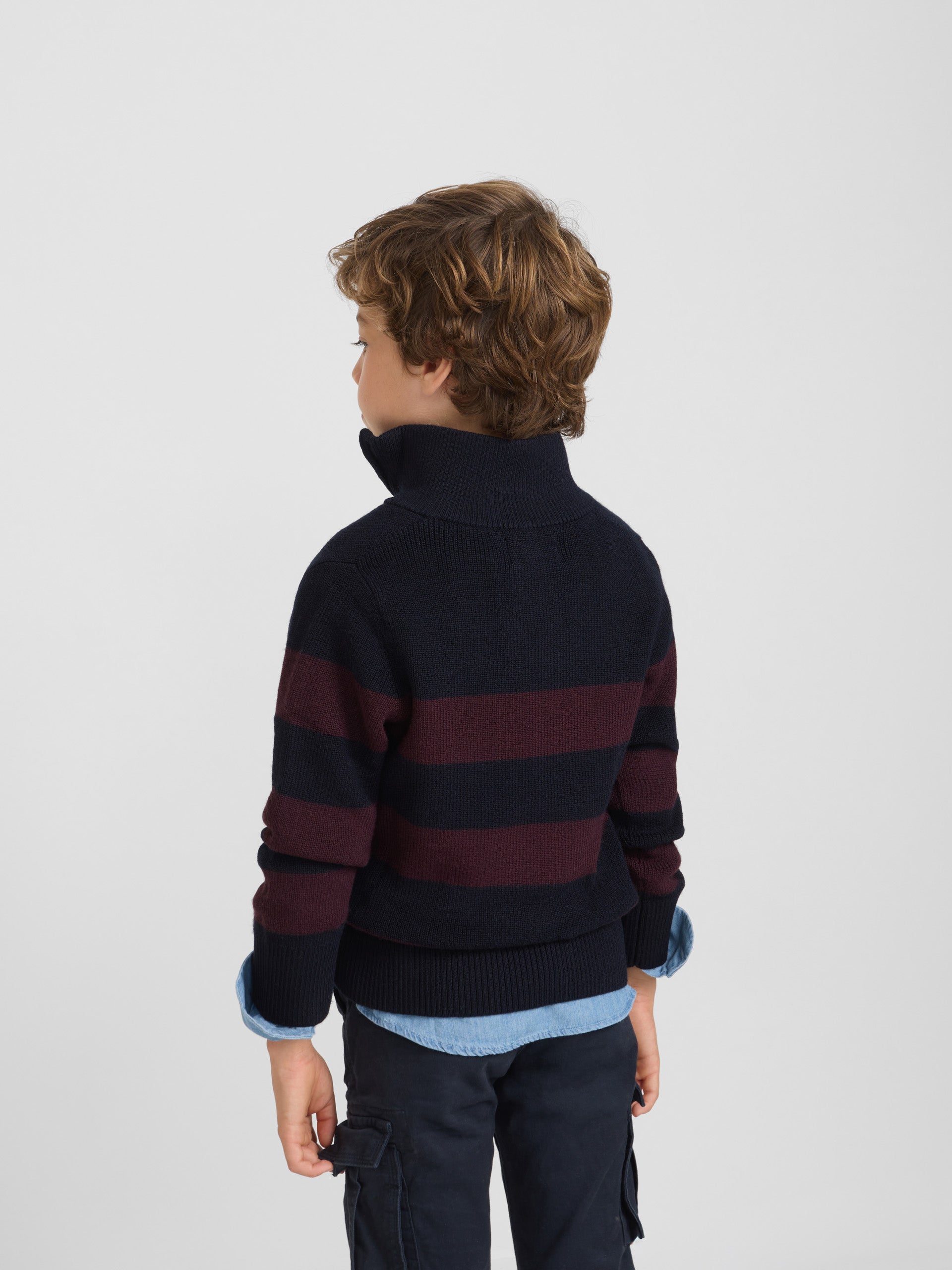 Camisola criança riscas fecho meia bordeaux