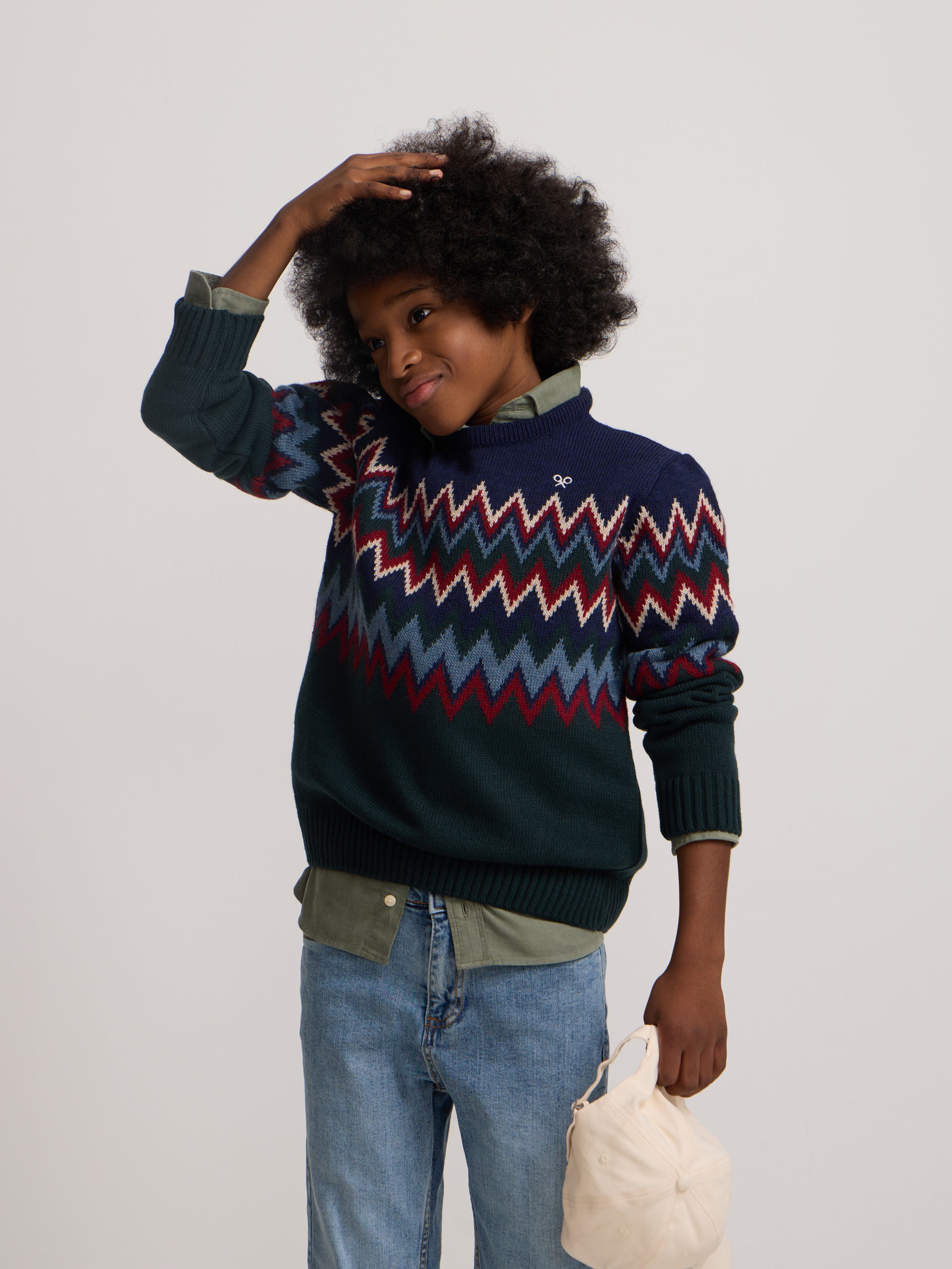 Jersey enfant jacquard vert