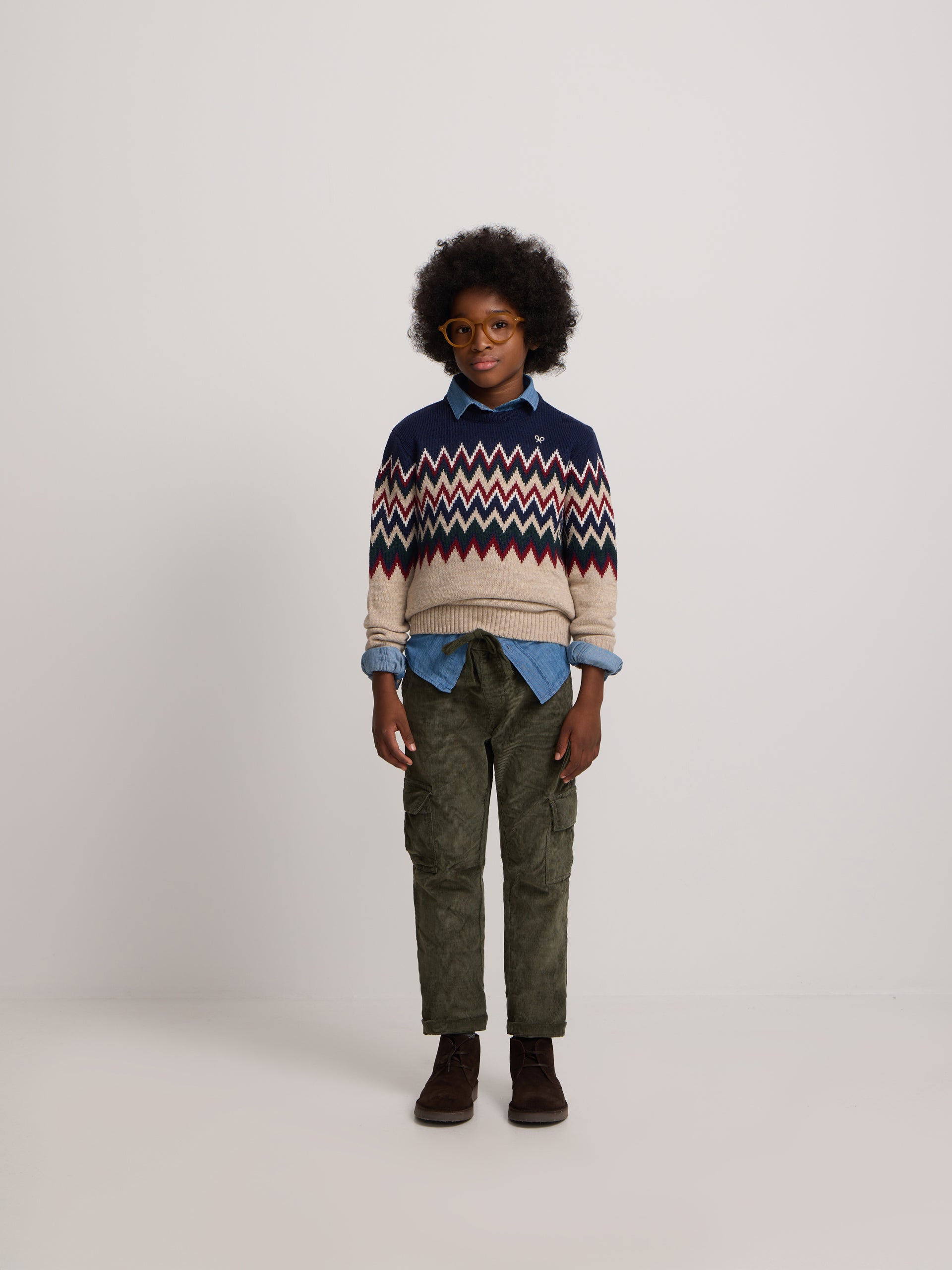 Camisola de criança jacquard bege