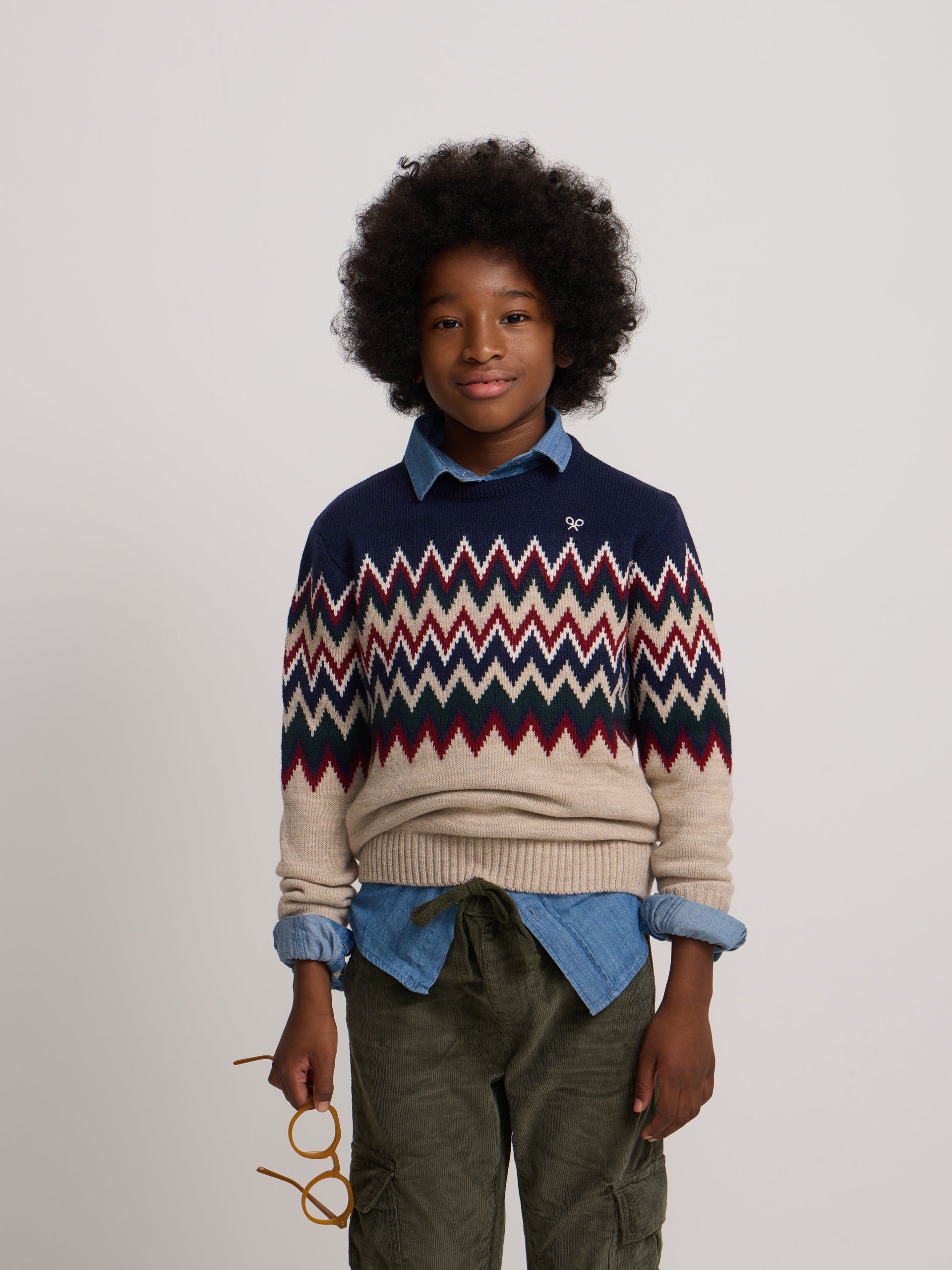 Camisola de criança jacquard bege