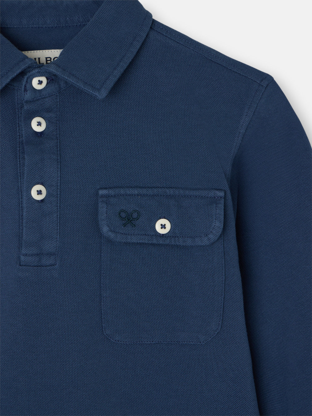 Polo enfant à manches longues avec poche bleu marine